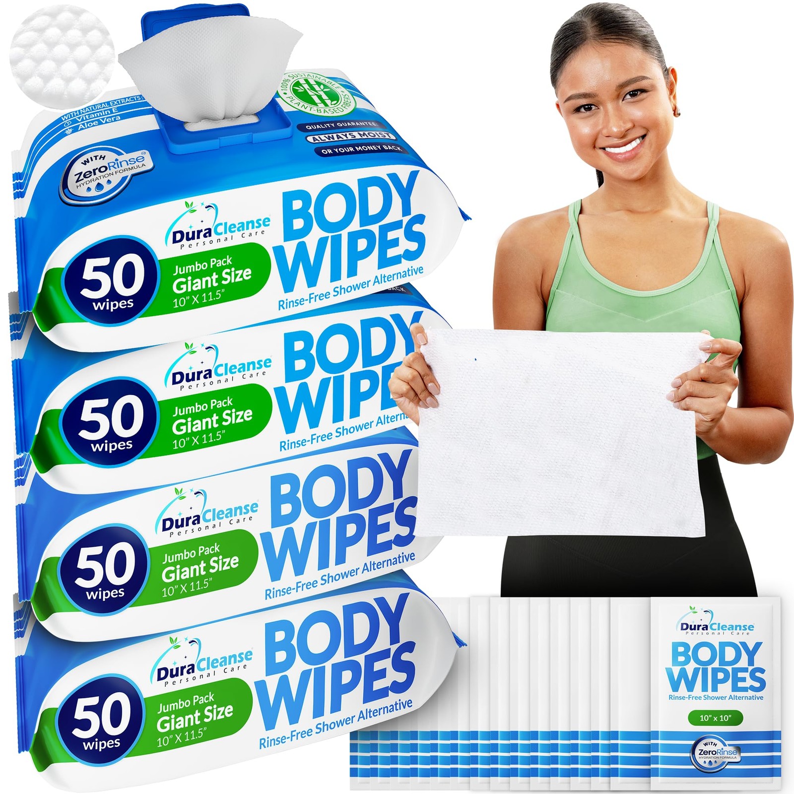 XL Body Wipes 4 Pack 200 No Rinse Shower Wipes + 16 Travel Bath Sheets 10 x…