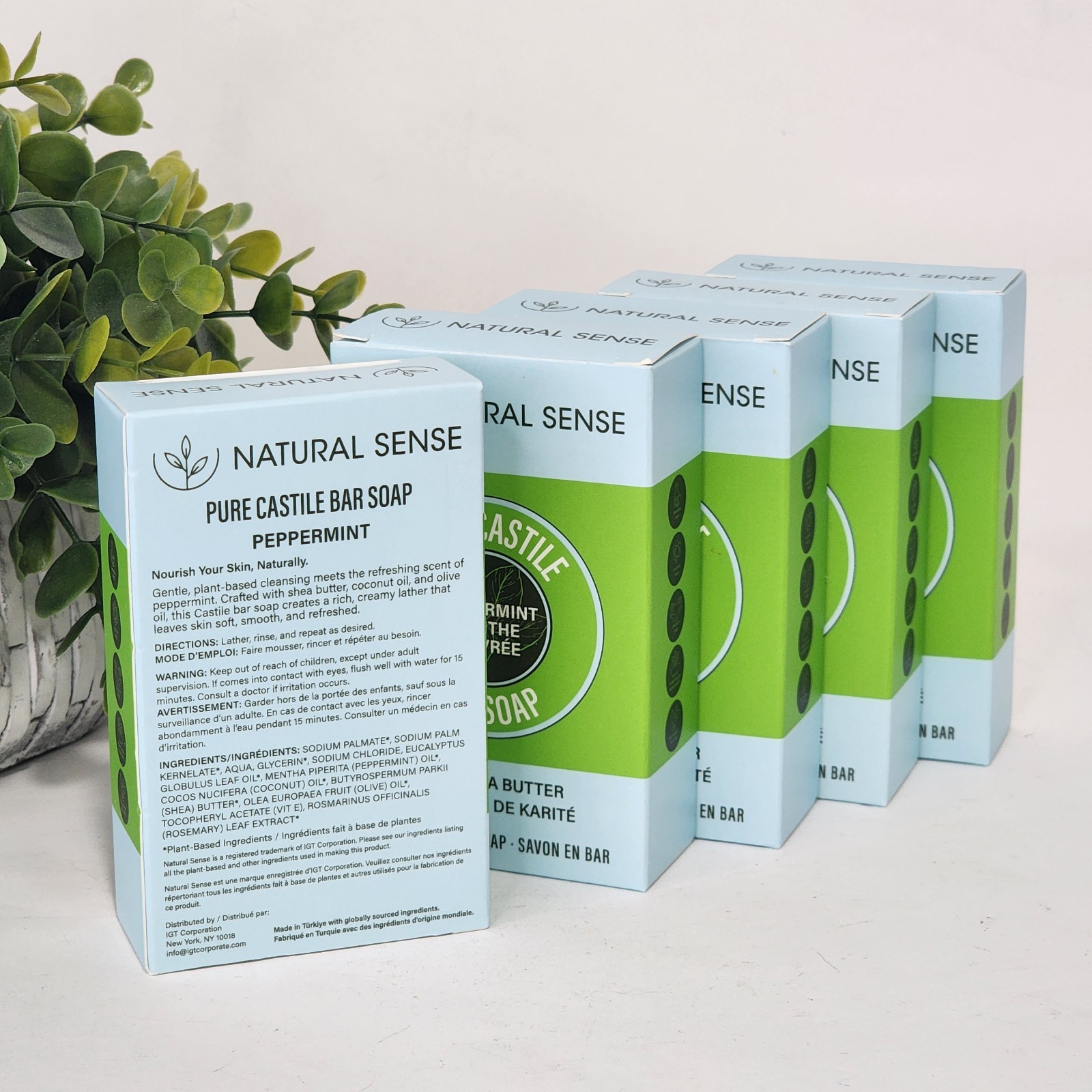 Natural Sense Pure Castile Peppermint Bar Soap Plant Based 5 oz (141g) ~ 5 Pack