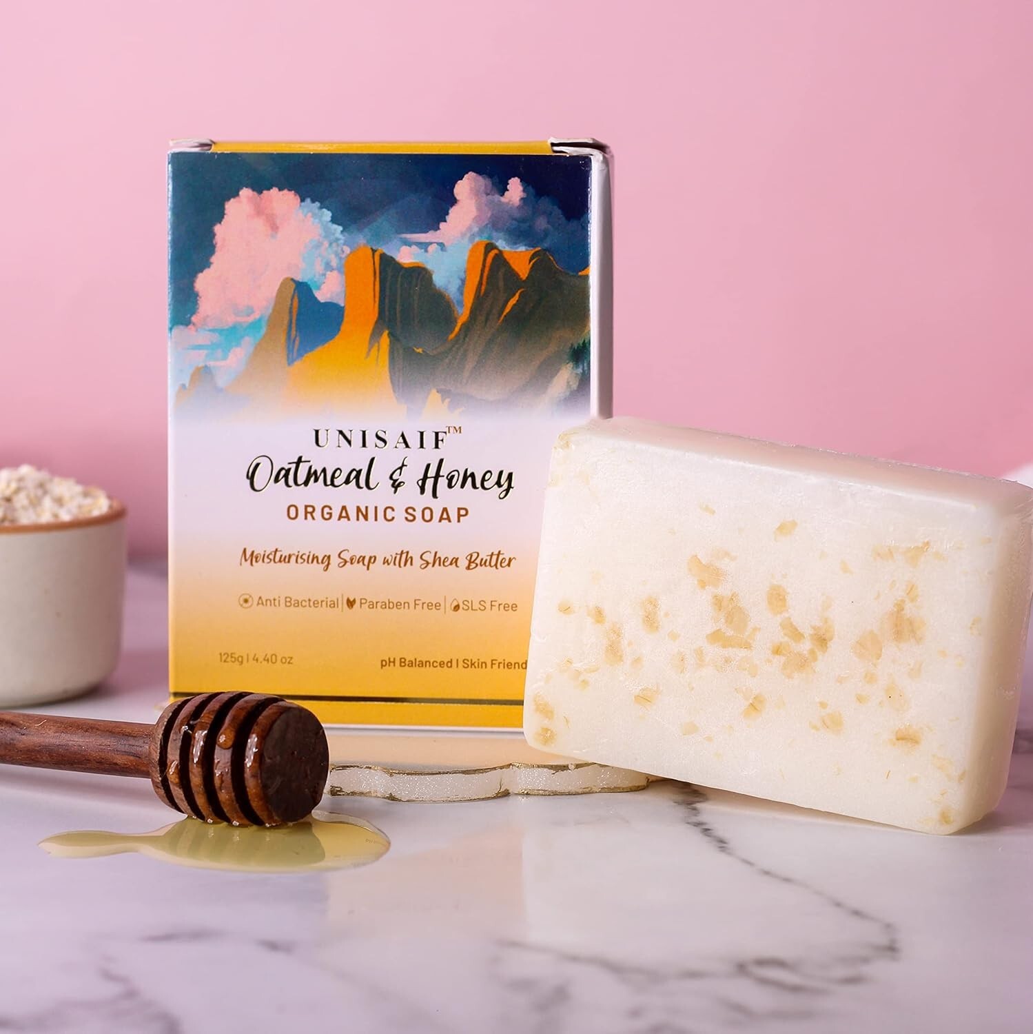 Unisaif Oatmeal & Honey Organic Soap Bar, Moisturizing Soap With Shea Butter