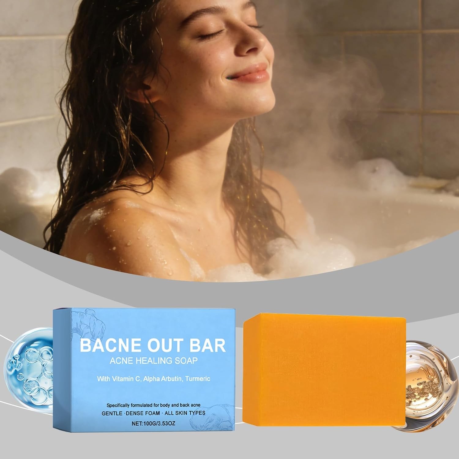 Natural Acne Treatment Vitamin C Bacne Out Bar Soap, Turmeric & AlphaArbutin