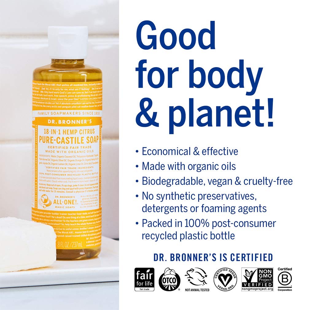 Dr Bronner’s 8oz Organic Fair Trade Castile Liquid Soap All Purpose Cleaner