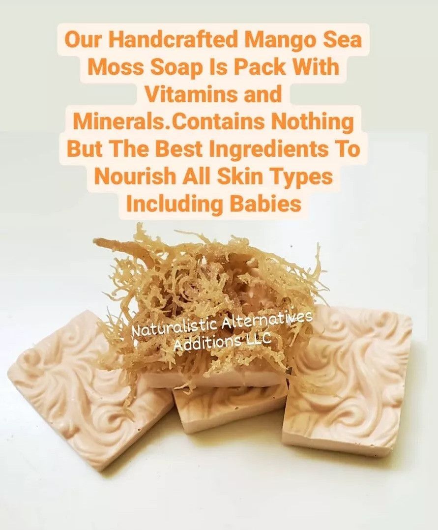 Three Tropical Mango Sea Moss Soaps Come’s With Free Gift.