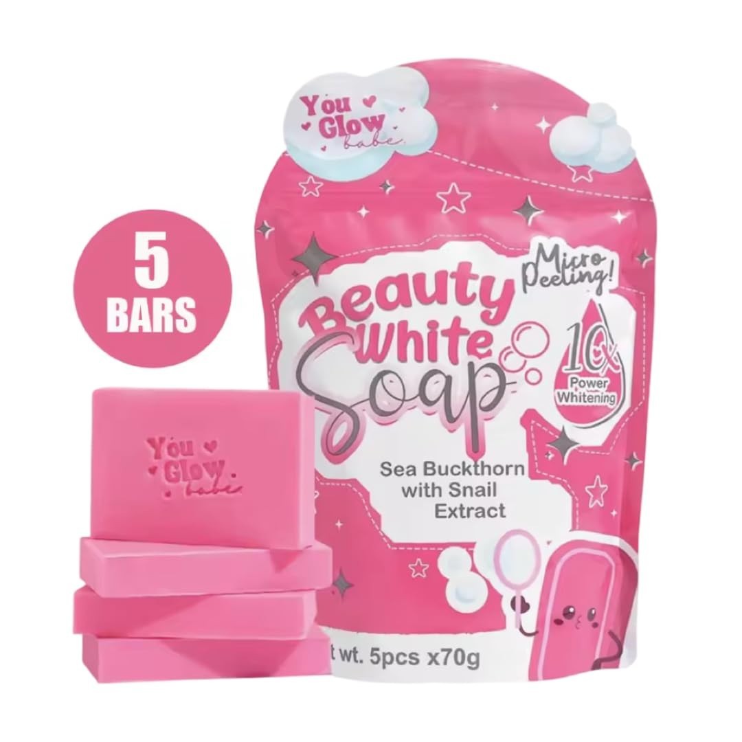 5 Bars Glow Babe Beauty Soap – Sea Buckthorn & Snail Extract, 70g Each