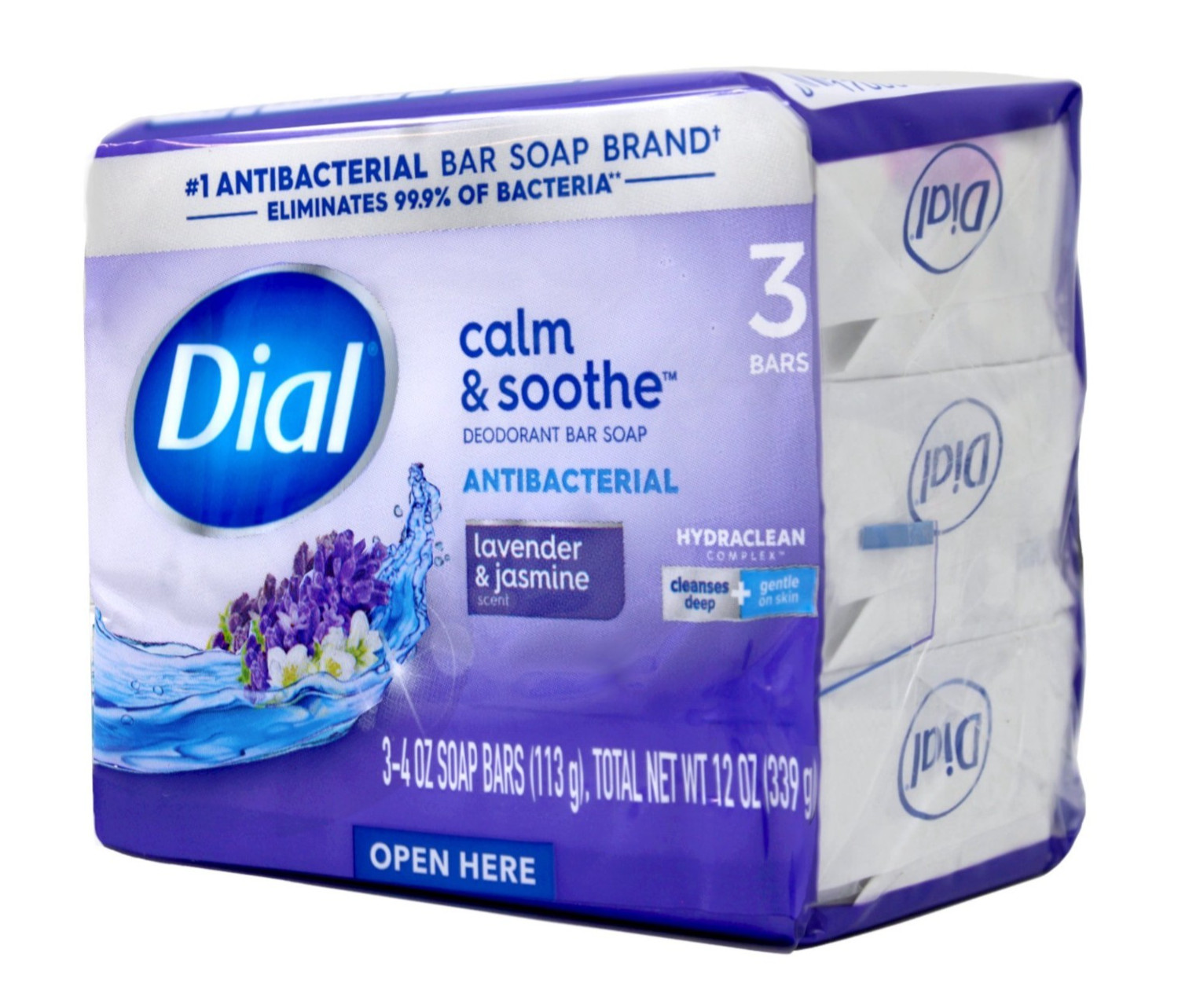 Lot of 2 Dial Calm & Soothe Antibacterial Bar Soap Lavender & Jasmine Scent NEW