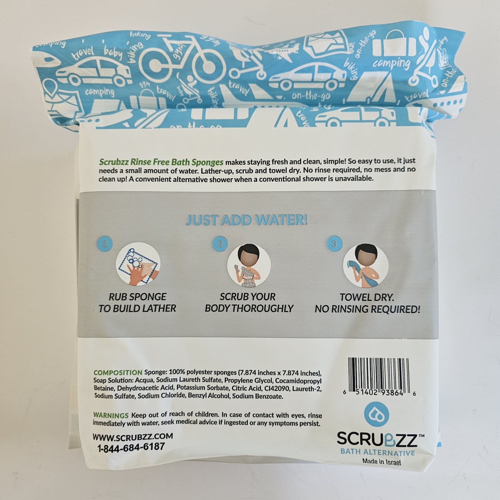Scrubzz Disposable Rinse Free Bathing Wipes – 25 Pack All-in-1 Single Use Sponge