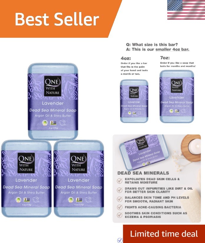 3-Pack Lavender Soap Bars with Dead Sea Minerals for Exfoliation & Acne Control
