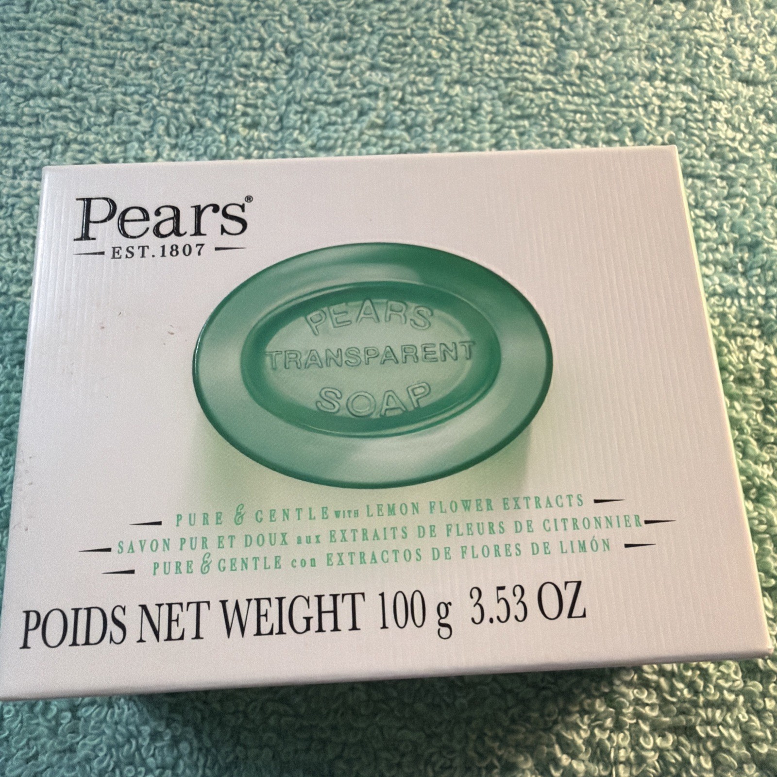14 PEARS 100g TRANSPARENT SOAP BAR PURE & GENTLE LEMON FLOWER EXTRACTS Color Grn