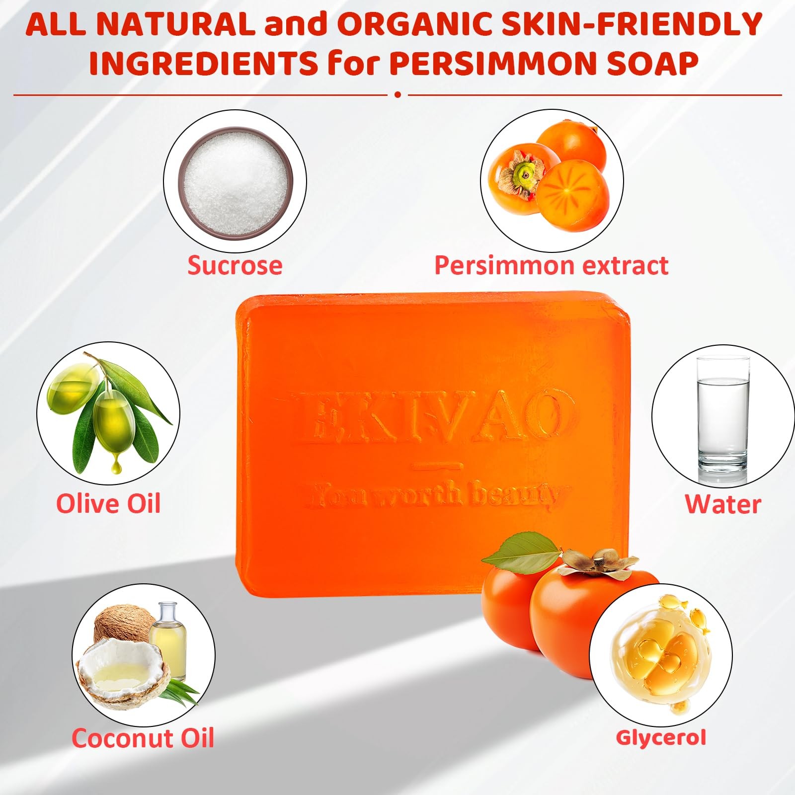 Natural Persimmon Soap Bars – Deodorant for Body Odor Control – 3-Pack