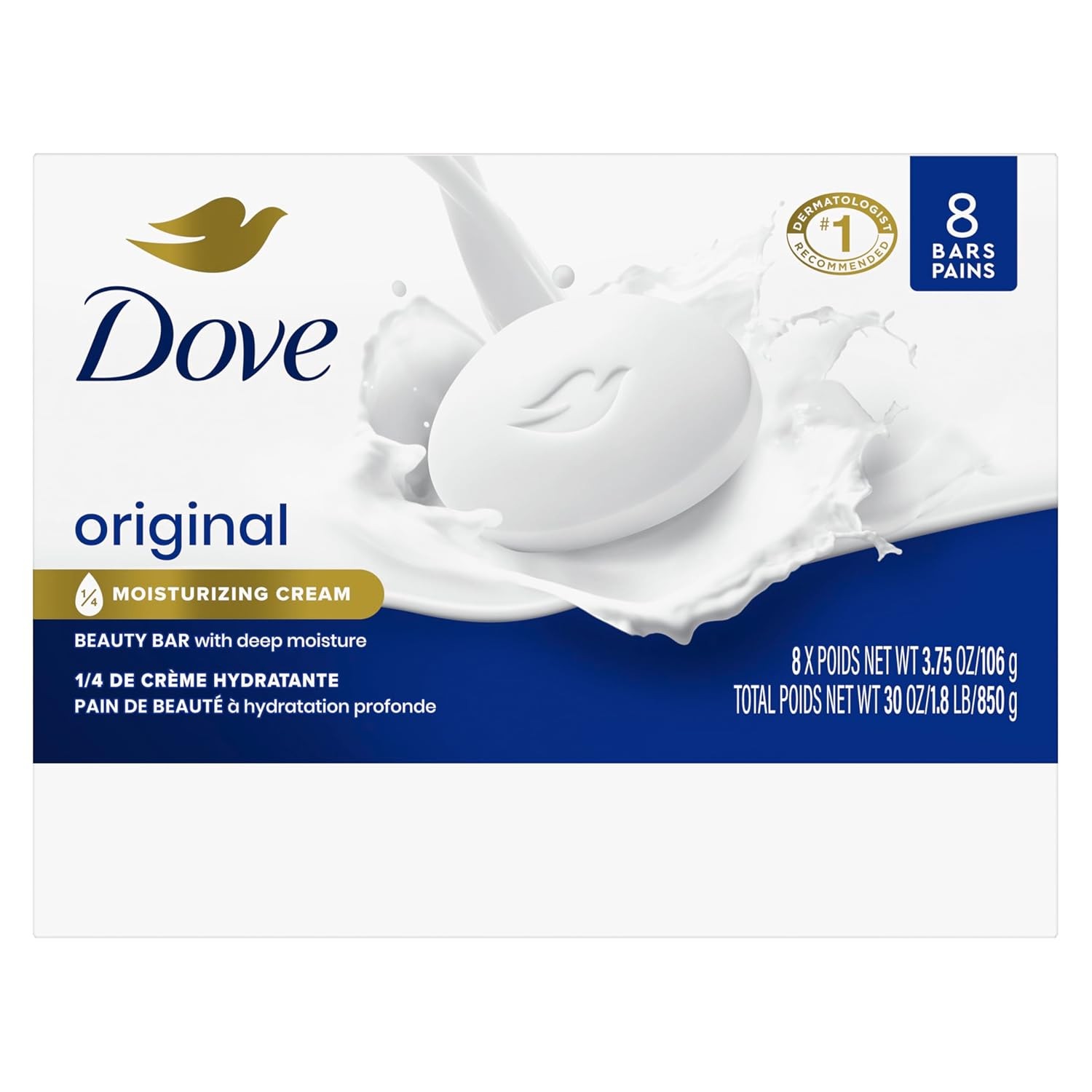 Dove Original Beauty Bar Soap 8 Count with Moisturizing Cream 3.75 Oz