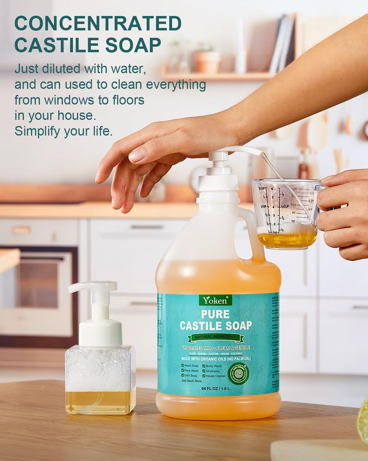 EWG Verified Organic Castile Soap Liquid Unscented 64oz Pure Organic Oil