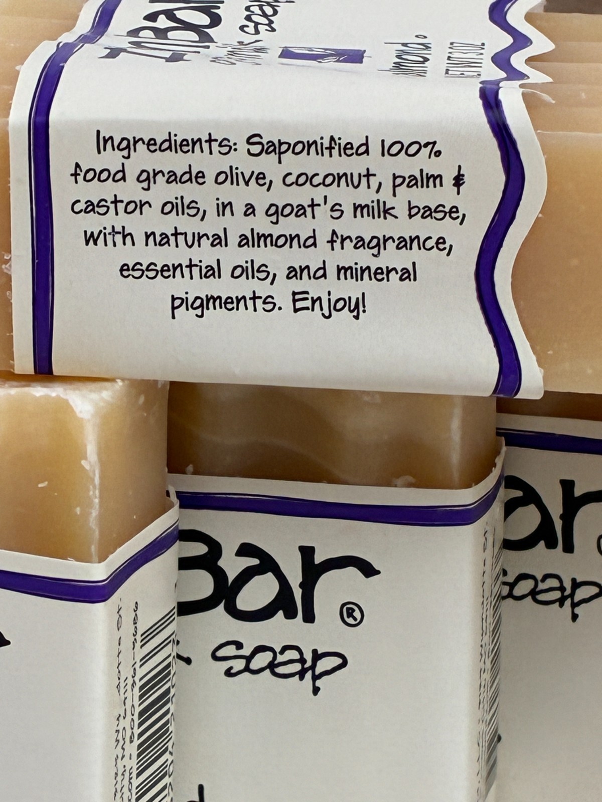 6-PACK Zum Bar Goat’s Milk Soap almond Bars 3 Oz Each saponified 100%
