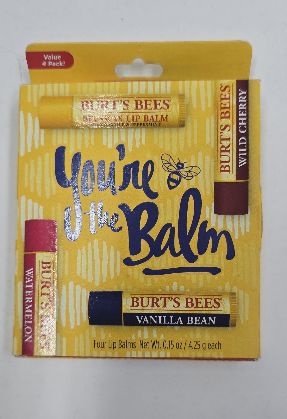 Burt’s Bees “You’re The Balm” Lip Balm 4-Pack – Beeswax, Wild Cherry, watermelon