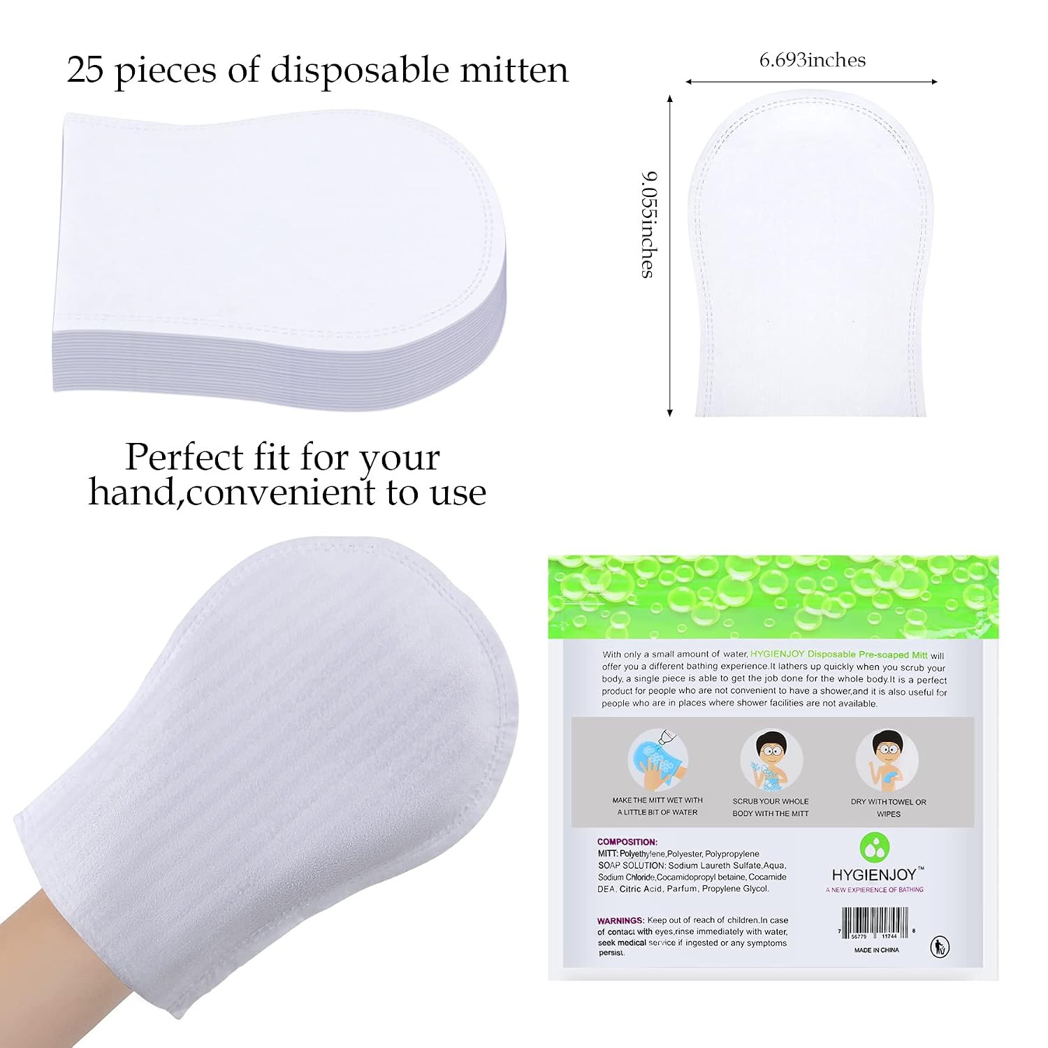 -Rinse Free Bath Wipes(25 Counts),Disposable No Rinse Body Wash,More Convenient