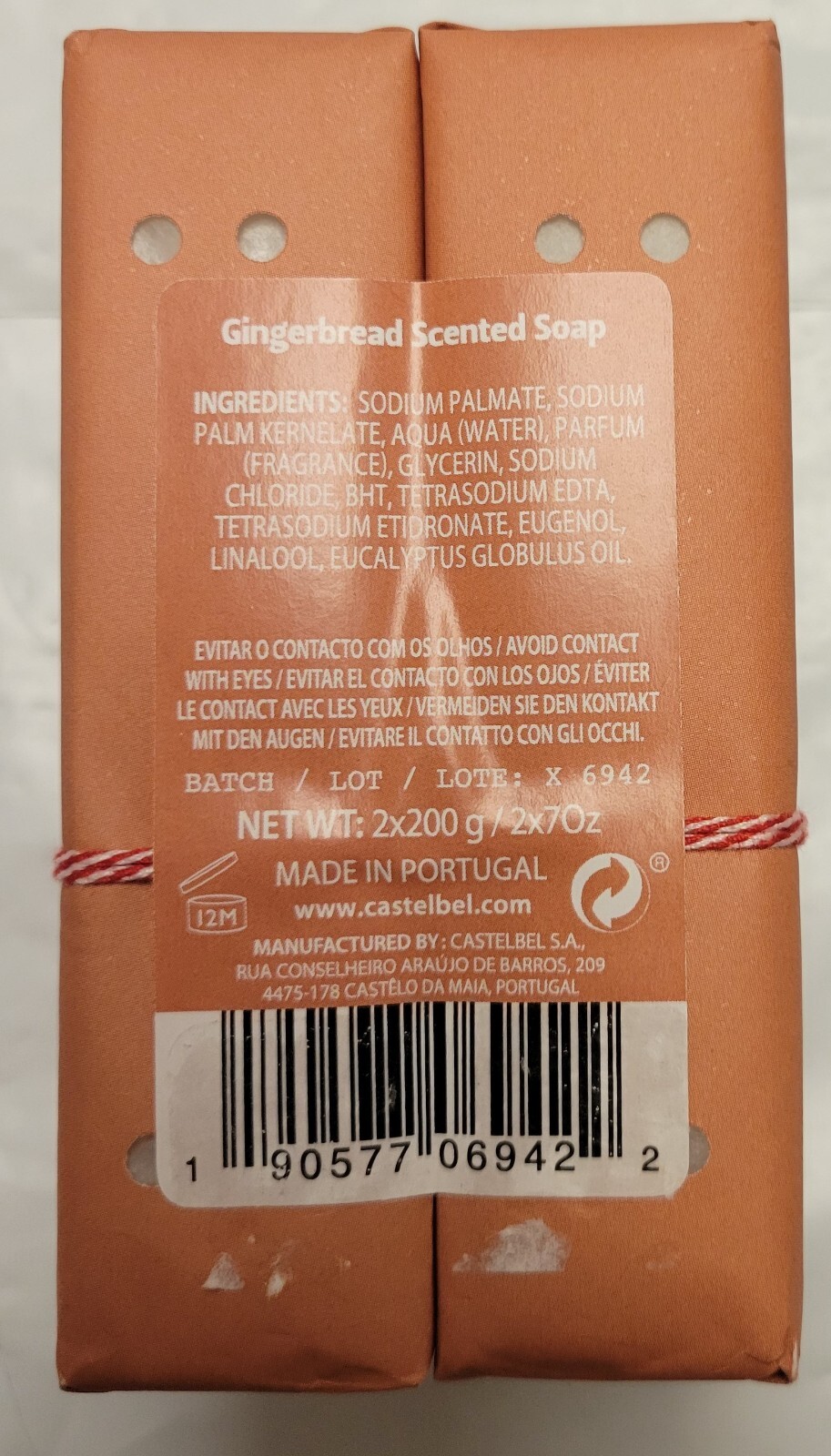 2x Castelbel 2 Pack Scented Bar Soap 7oz Gingerbread Christmas Holiday Wrap