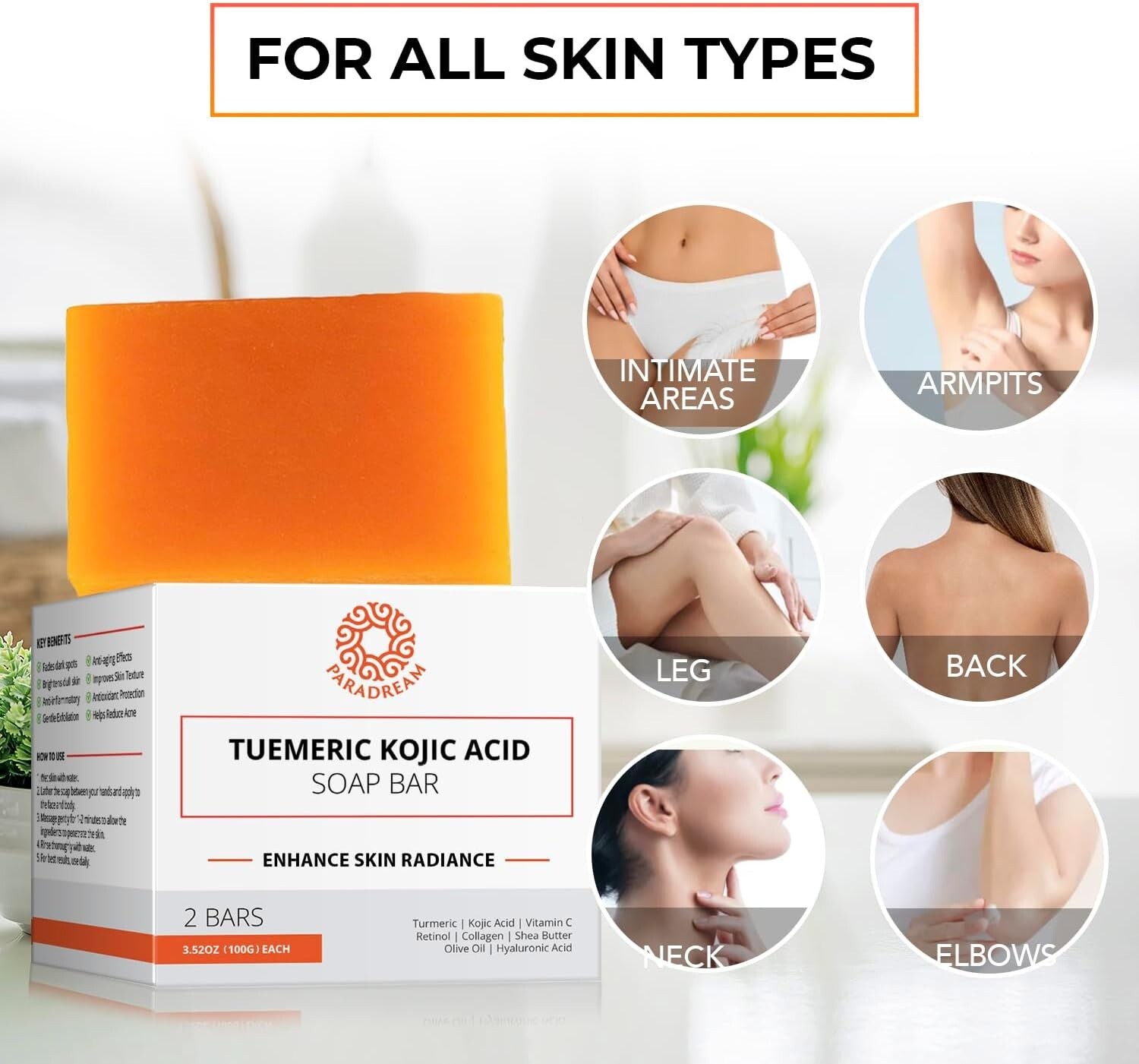 Kojic Acid Soap and Loofah Sponge Set: Soap Bar with Turmeric Vitamin C Retinol