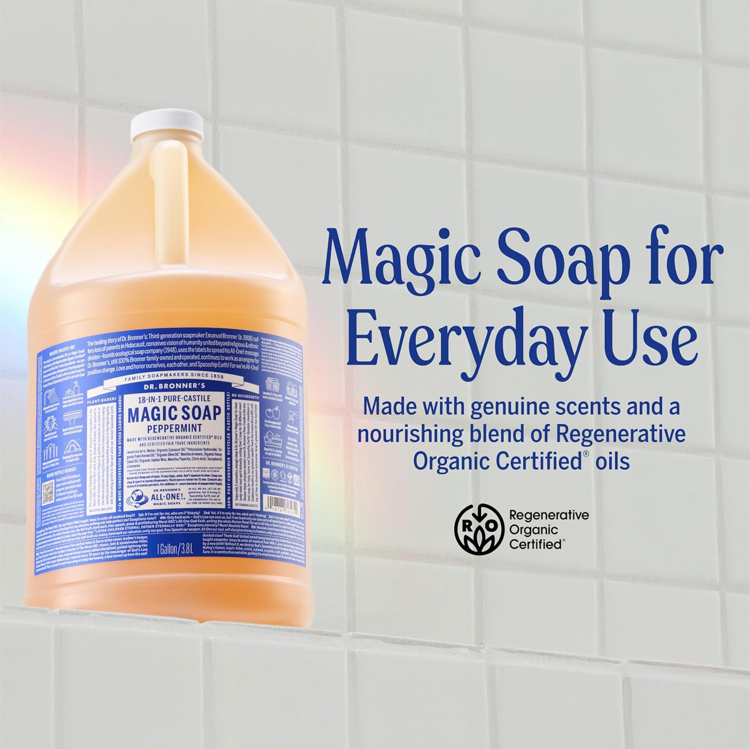 Pure-Castile Magic Soap Liquid (Peppermint, 1 Gallon) – Made with Regenerative O