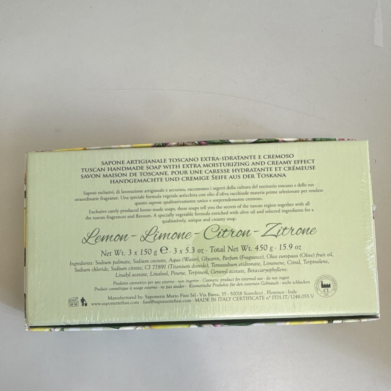 Saponerie Mario Fissi Lemon Moisturizing Hand Soap Set 3x150g Made in Italy