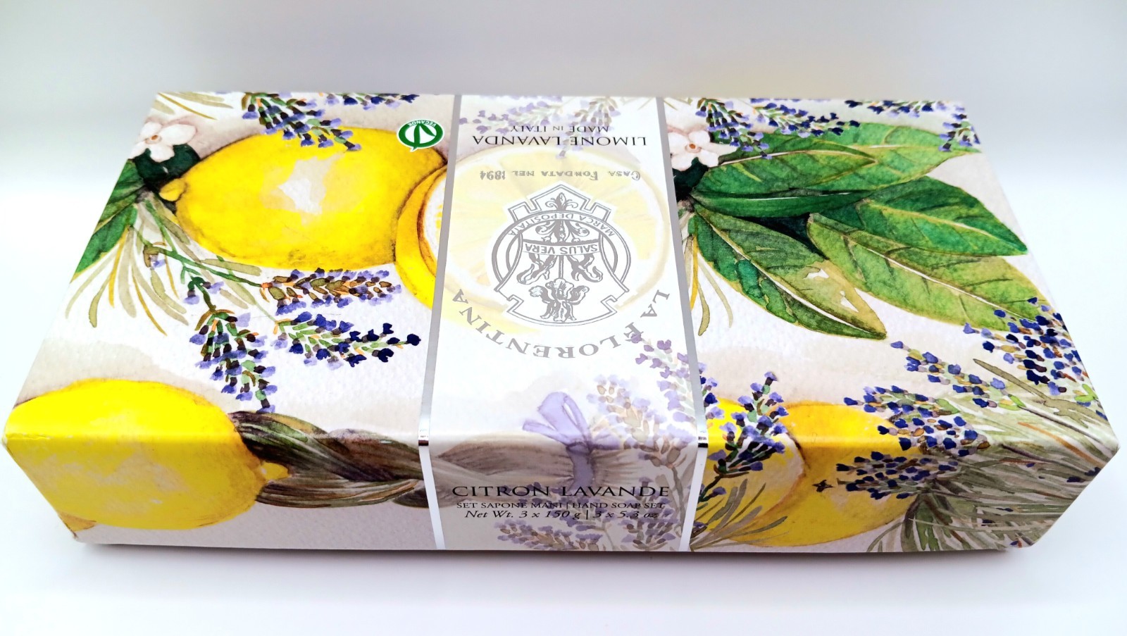 La Florentina Soap Gift Box Set LEMON LAVENDER 3 Bars Embossed Luxury Italy New