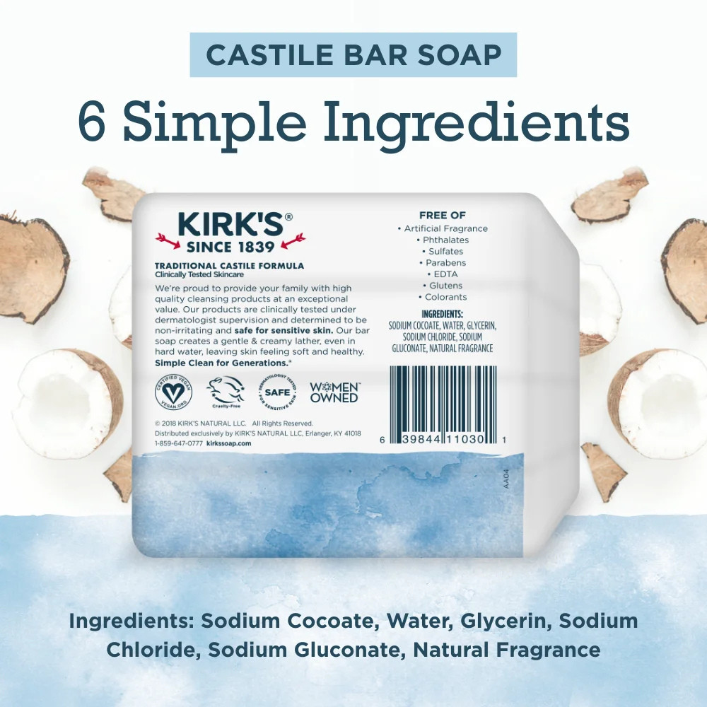 Kirk’s Castile Bar Soap – Made With Premium Coconut Oil, Original Scent, 16 Bars