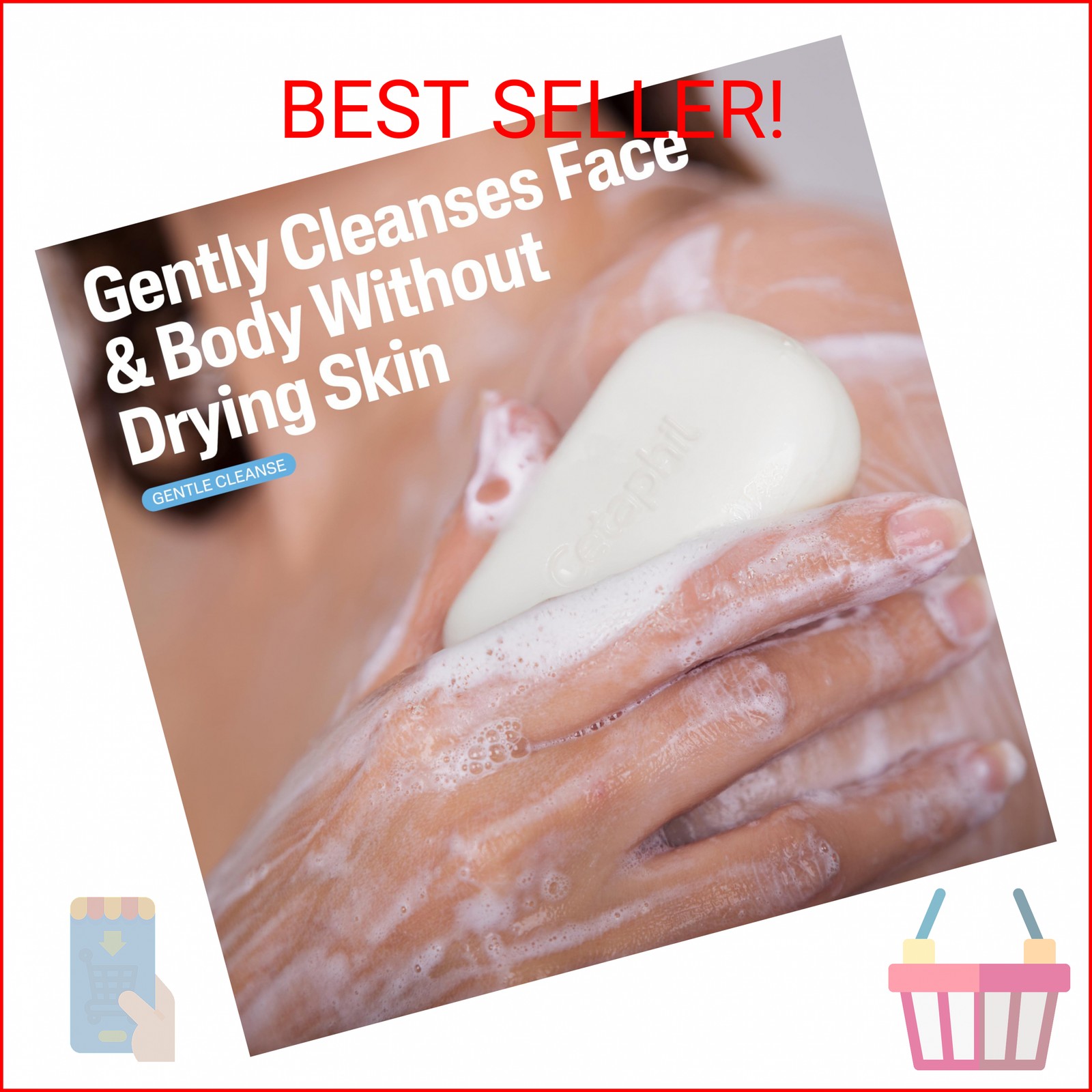 Cetaphil Gentle Cleansing Bar Soap, Sensitive & Dry Skin, 4.5oz, 6ct