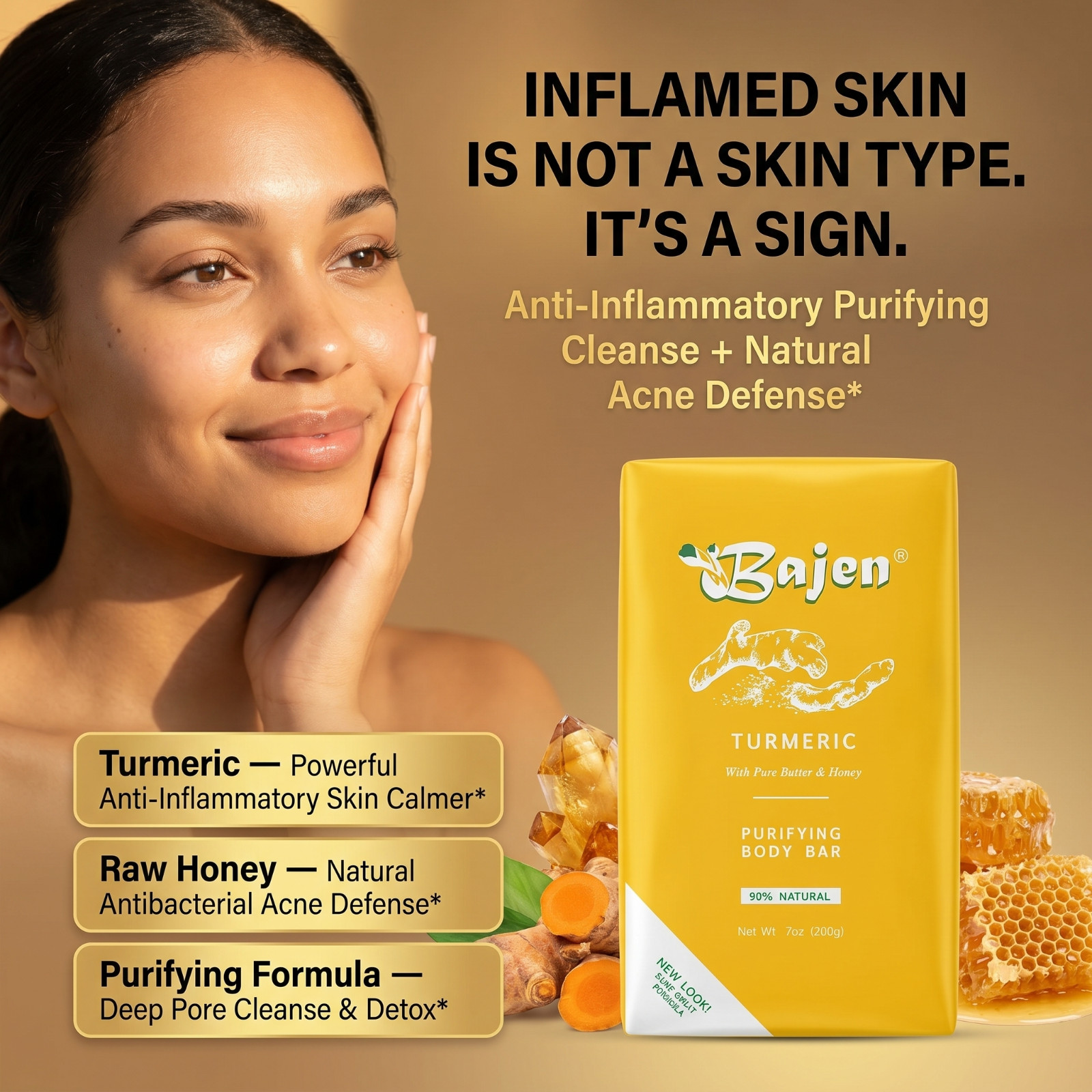 TURMERIC PURIFYING SOAP – Pure Body Dark Spot Fade Acne Defense Glow Honey 7oz