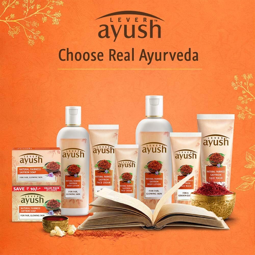 Lever Ayush Natural Fairness Saffron Soap 2 x 100 g each (Buy 4 Get 1)
