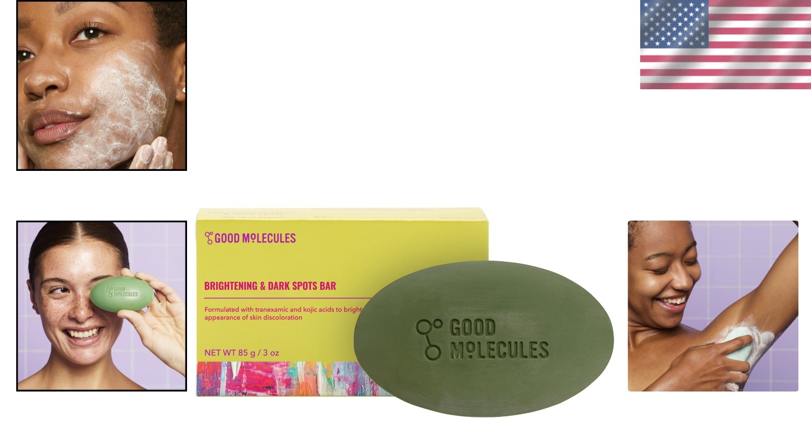 Good Molecules Brightening & Dark Spots Bar – Soap Free Face and Body Bar –