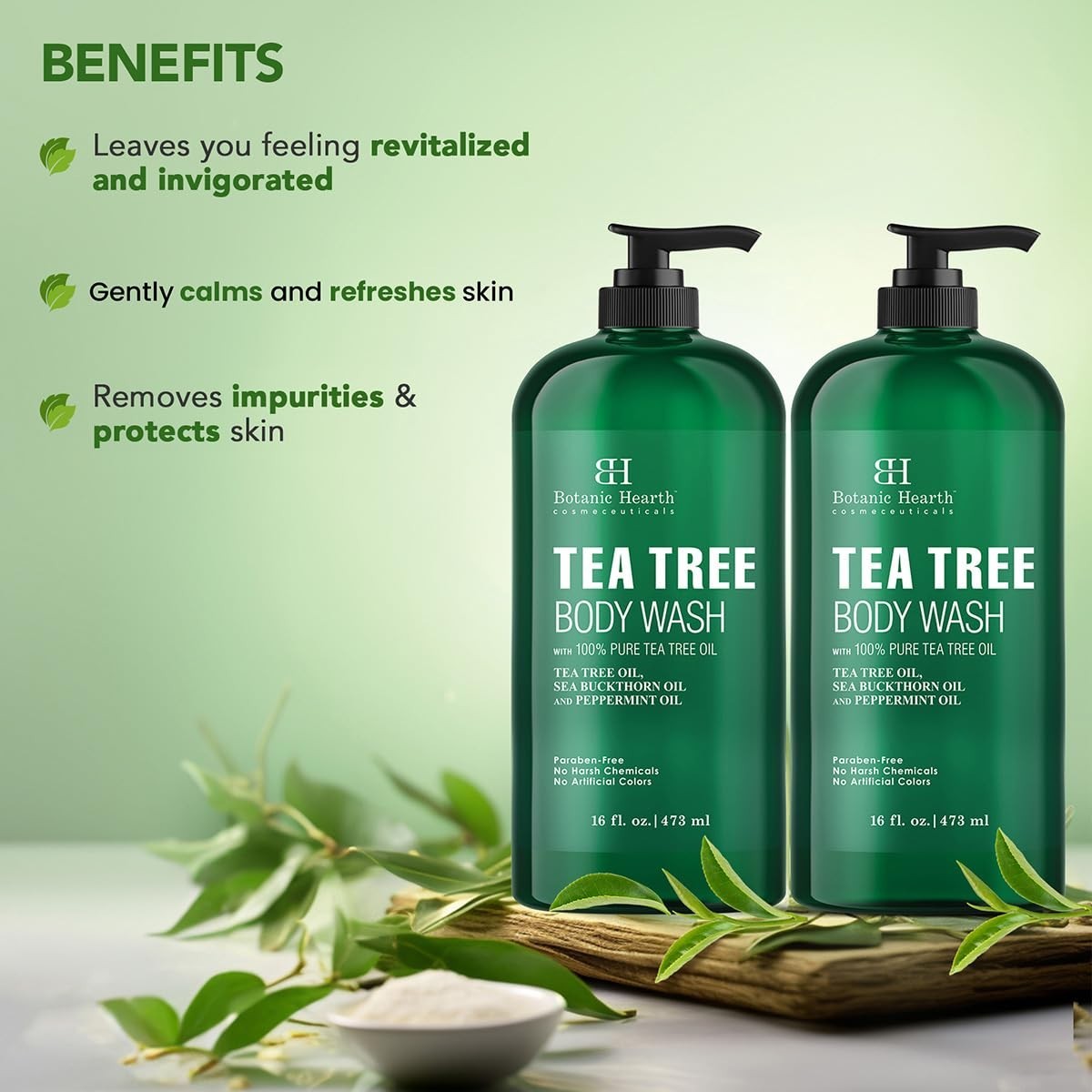 16 fl oz 2 Pack Tea Tree Oil Body Wash Soap for Men/Women Helps Athlete’s Foot,