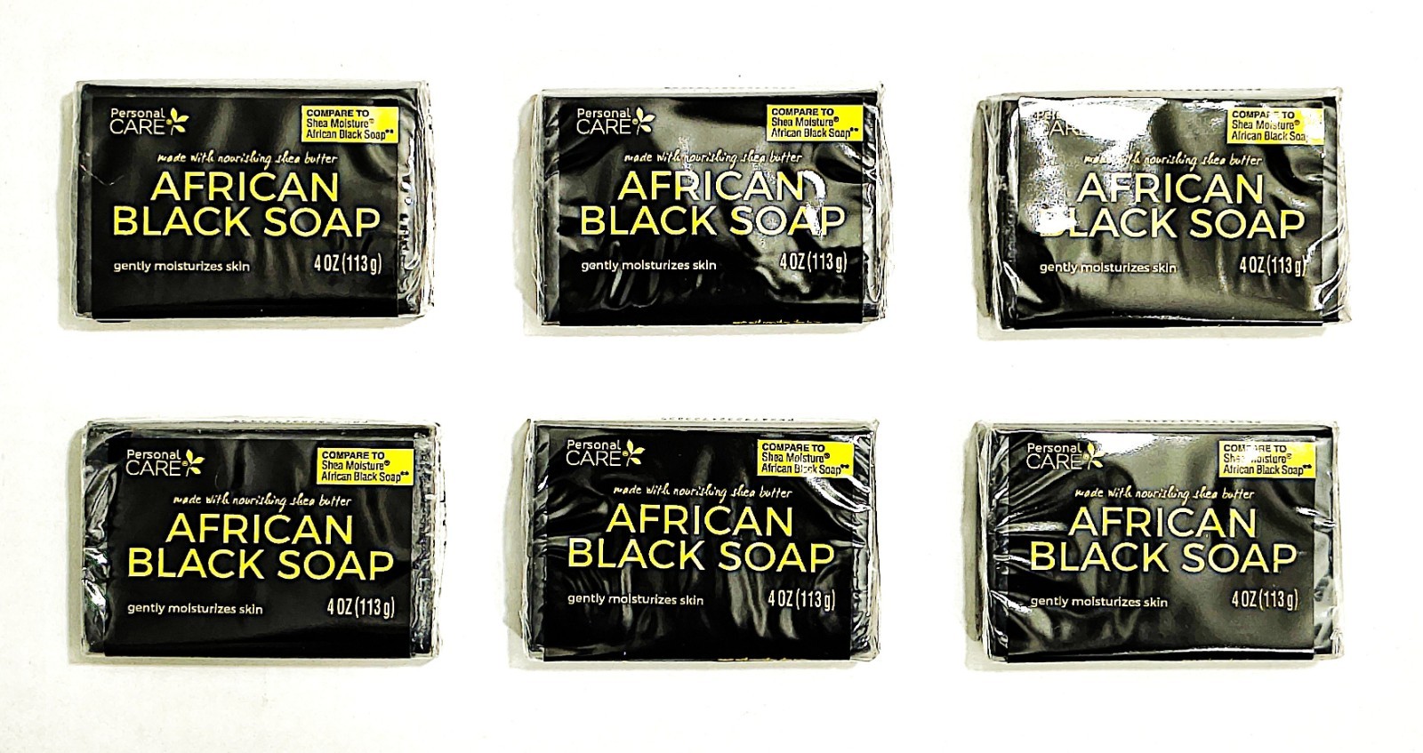 6 PACK AFRICAN BLACK SOAP PERSONAL CARE GENTLE MOISTURIZER WITH SHEA BUTTER 4 OZ