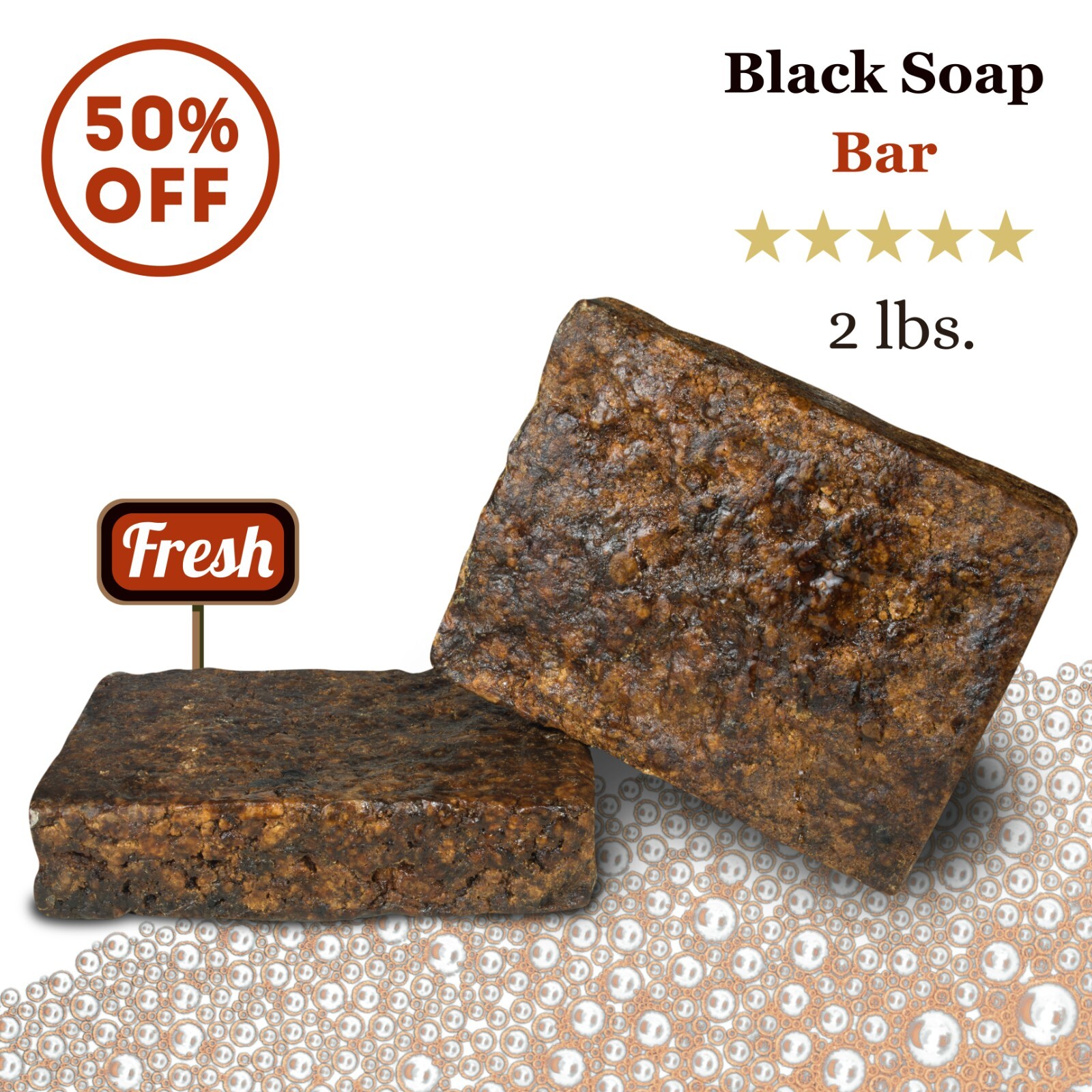 Raw African Black Soap Bar 2 lbs. Natural Pure Unrefined Skin Body Face Wash