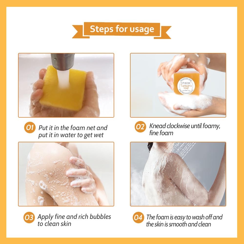 LIYALAN Turmeric Soap Bar for Face Body Smooth Skin,Deep Cleansing, Natural Vega
