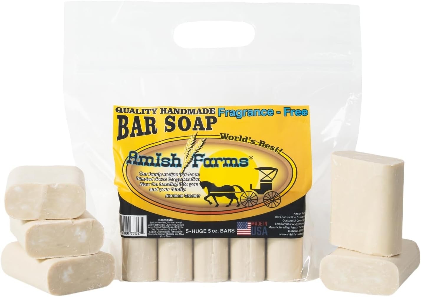 Fragrance Free Moisturizing Bentonite Clay Bar Soap – 5 Bars