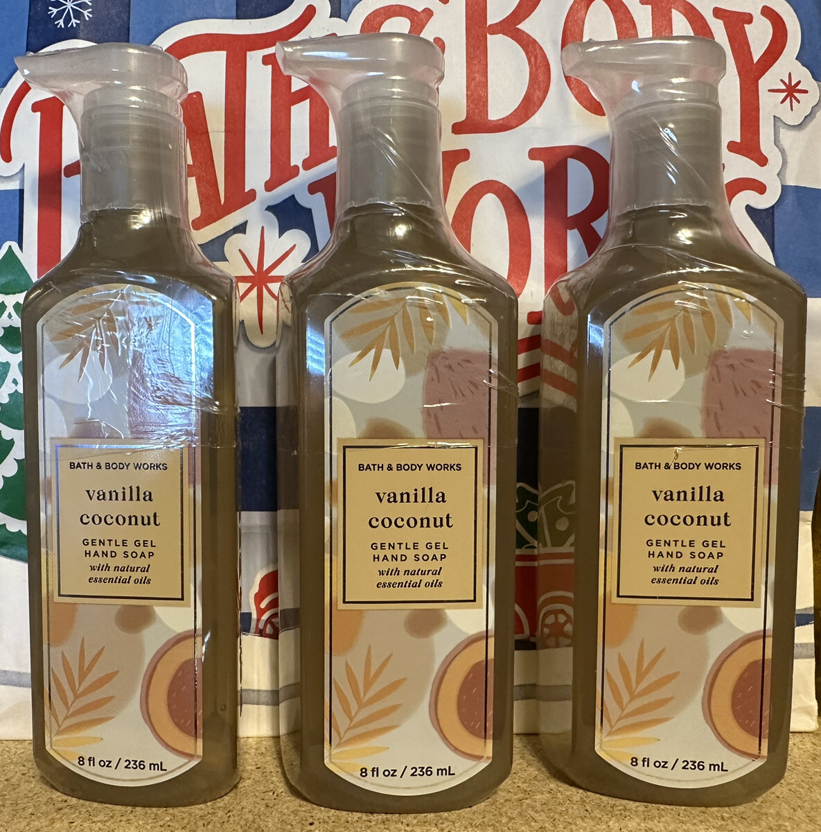 3 BATH & BODY WORKS VANILLA COCONUT GENTLE GEL HAND SOAP WASH ESSENTIAL OILS