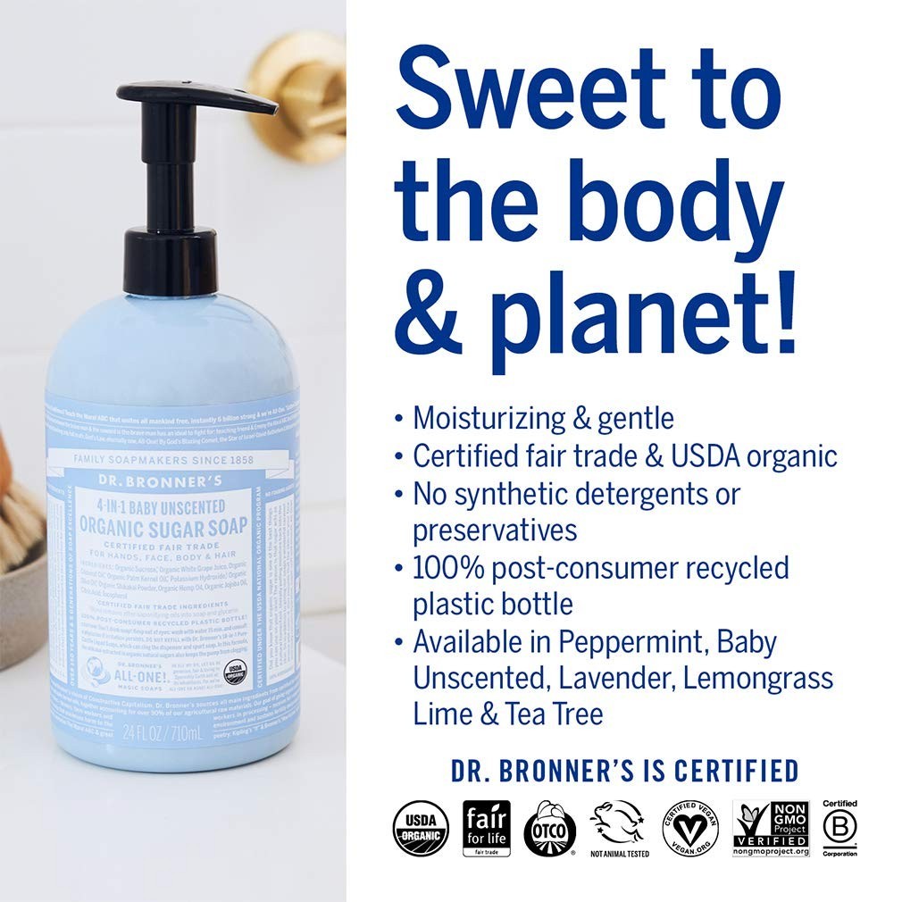 Nourishing 64 Fl Oz Dr. Bronner’s Organic Sugar Soap – Unscented Baby Formula