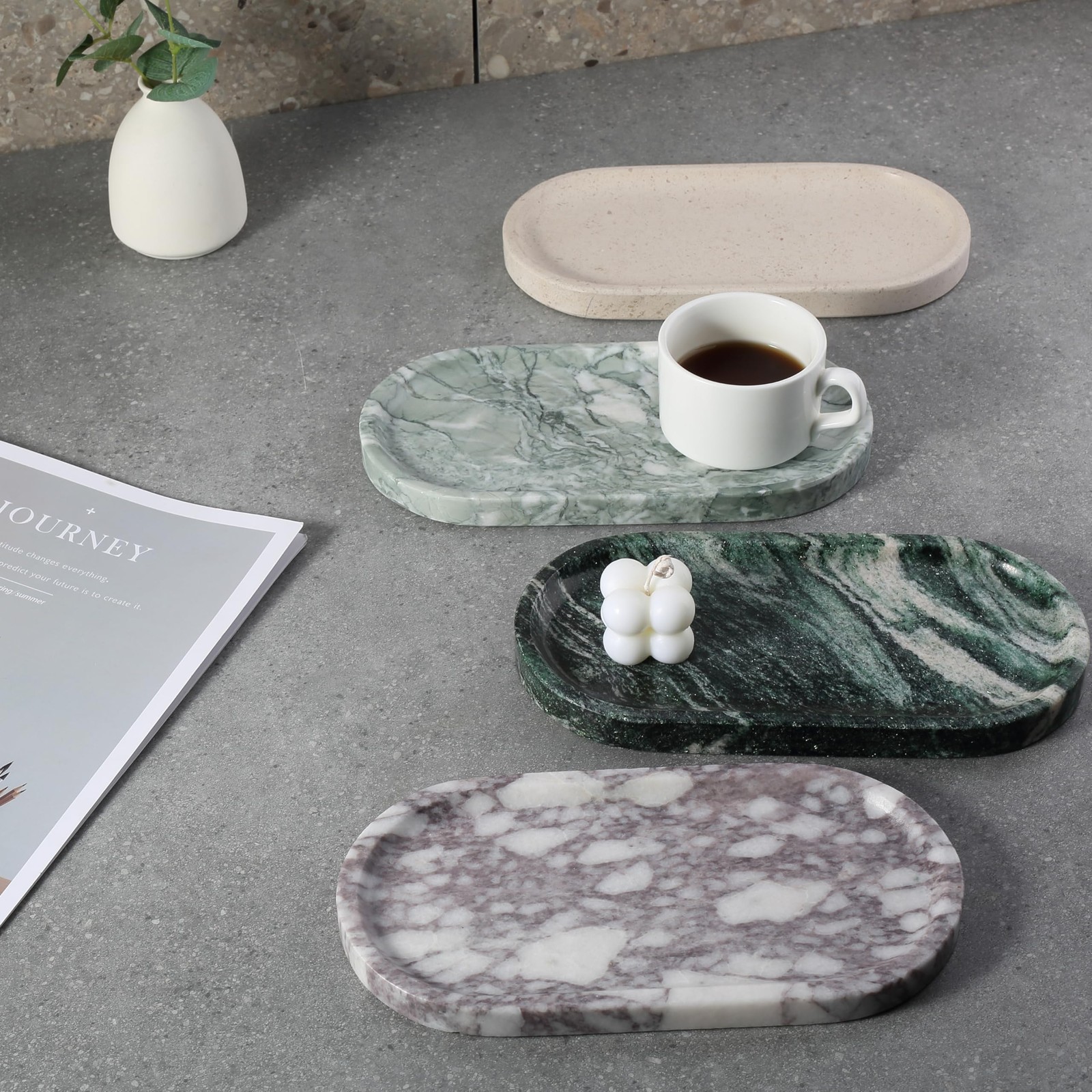 Koville Real Luxurious Natural Marble Vanity Tray, 10″x5″ Calacatta Viola Marble
