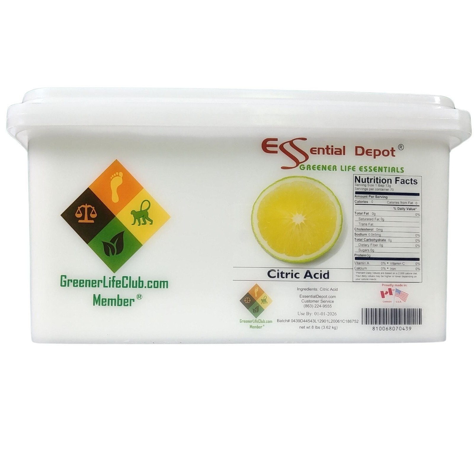 Citric Acid Powder – USA, non GMO – 8lb – Greener Life Club Box