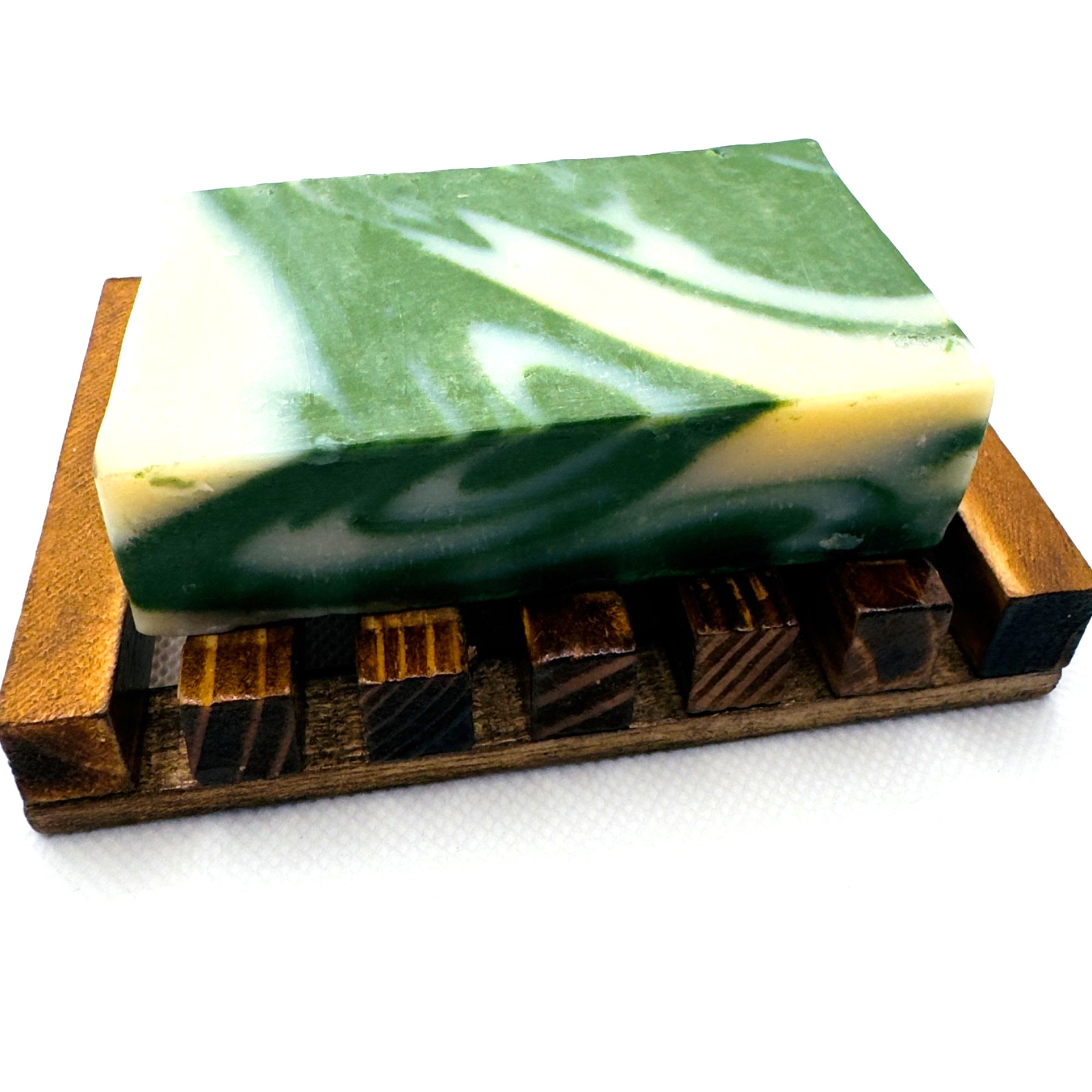 Handmade natural Soap Bar 4.8oz Green Swirl Charcoal Forest Veil Cascade scent