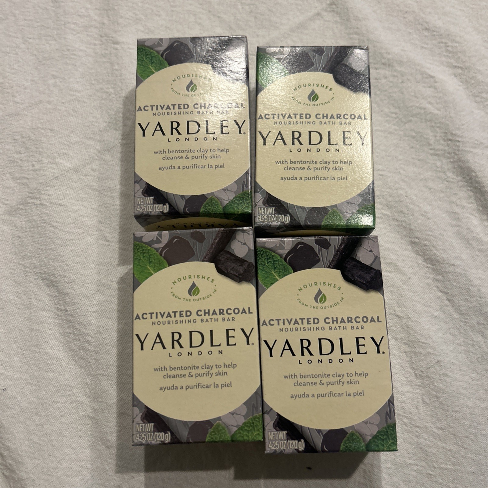 Lot of 4 Yardley London Activated Charcoal Bars Soap 4.25 oz w/ Bentonite Clay