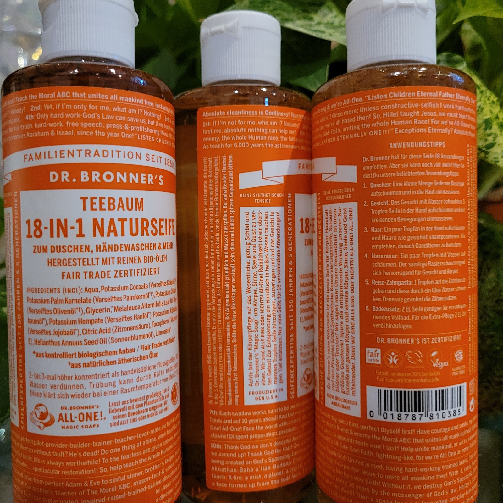 3x Dr. Bronner’s Pure-Castile Liquid Soap Tea Tree 18 in 1 Face Body Hand 8oz