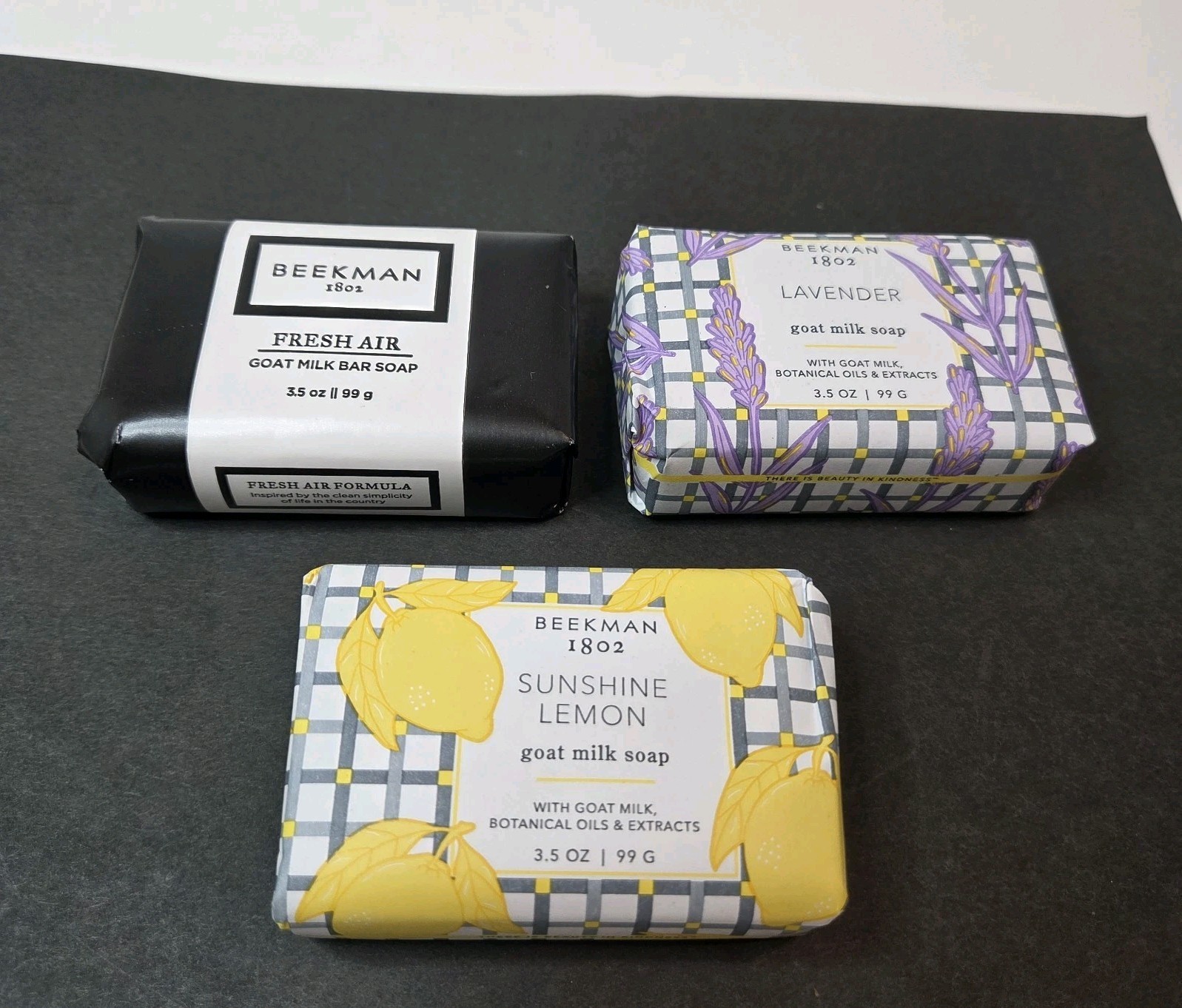 Beekman 1802 Bar Soaps Mixed Lot Of 3 Sunshine Lemon/Lavender/Fresh Air 3.5 oz
