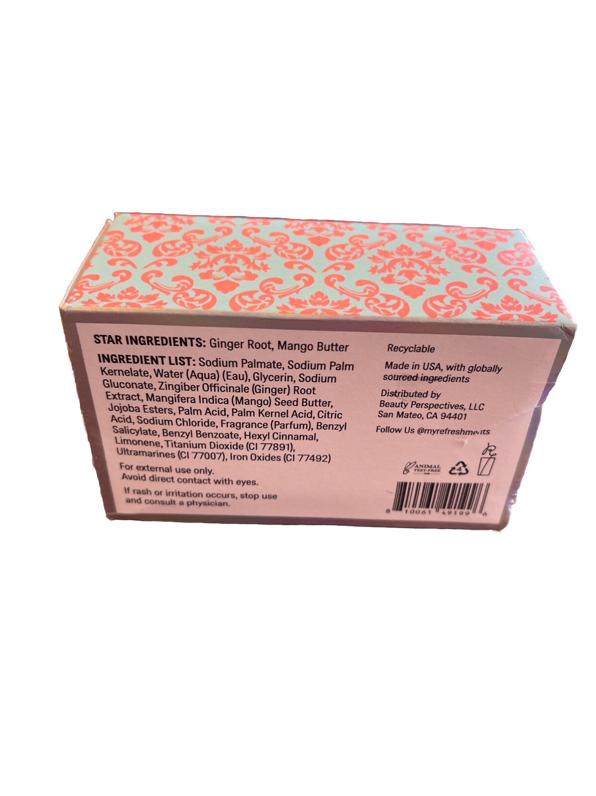 Refreshments Vegan Brilliant Body Bar Ginger Splash 142g Blue