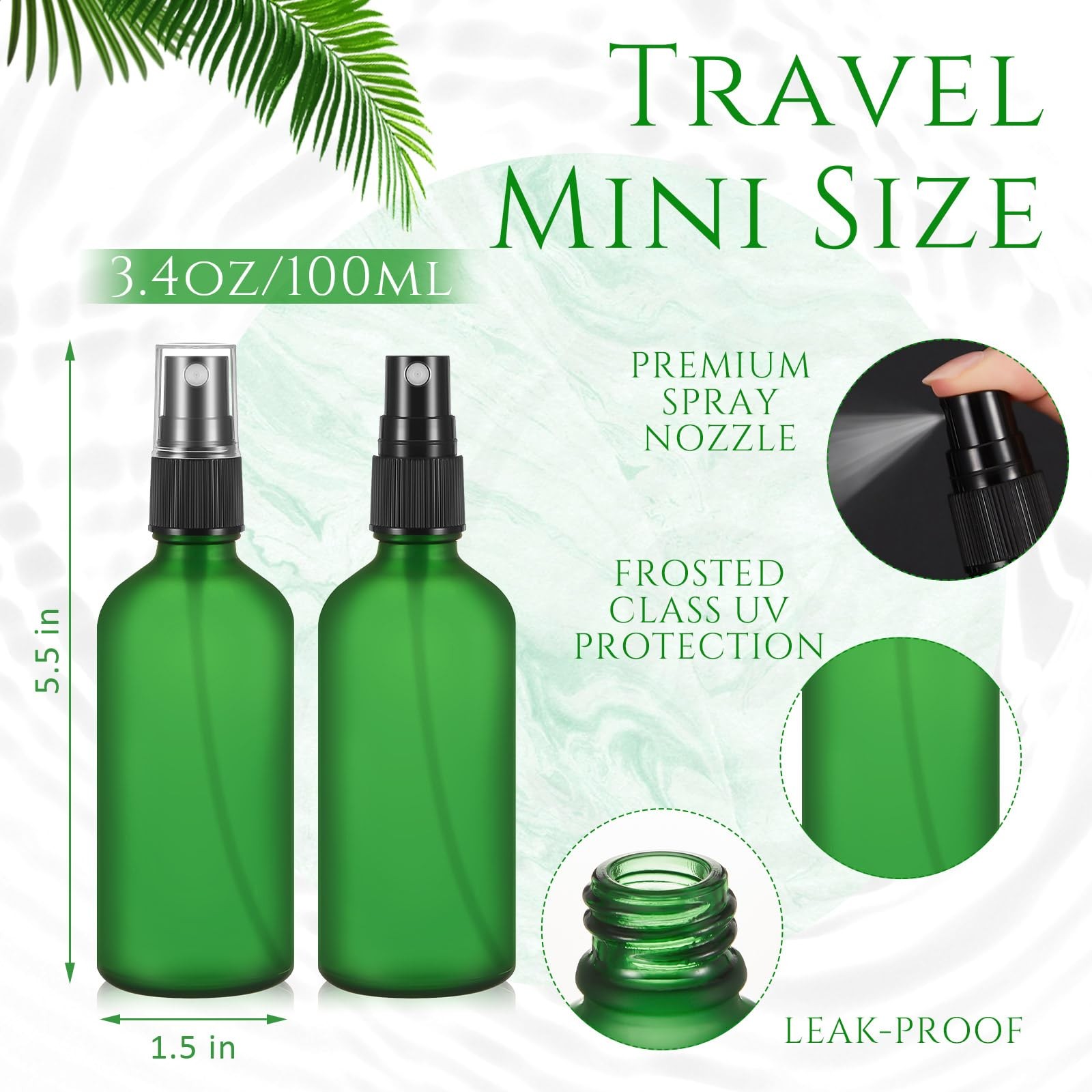 Roshtia 30 Pcs 3.4 oz 100 ml Green Glass Spray Bottles Refillable Perfume Atomiz