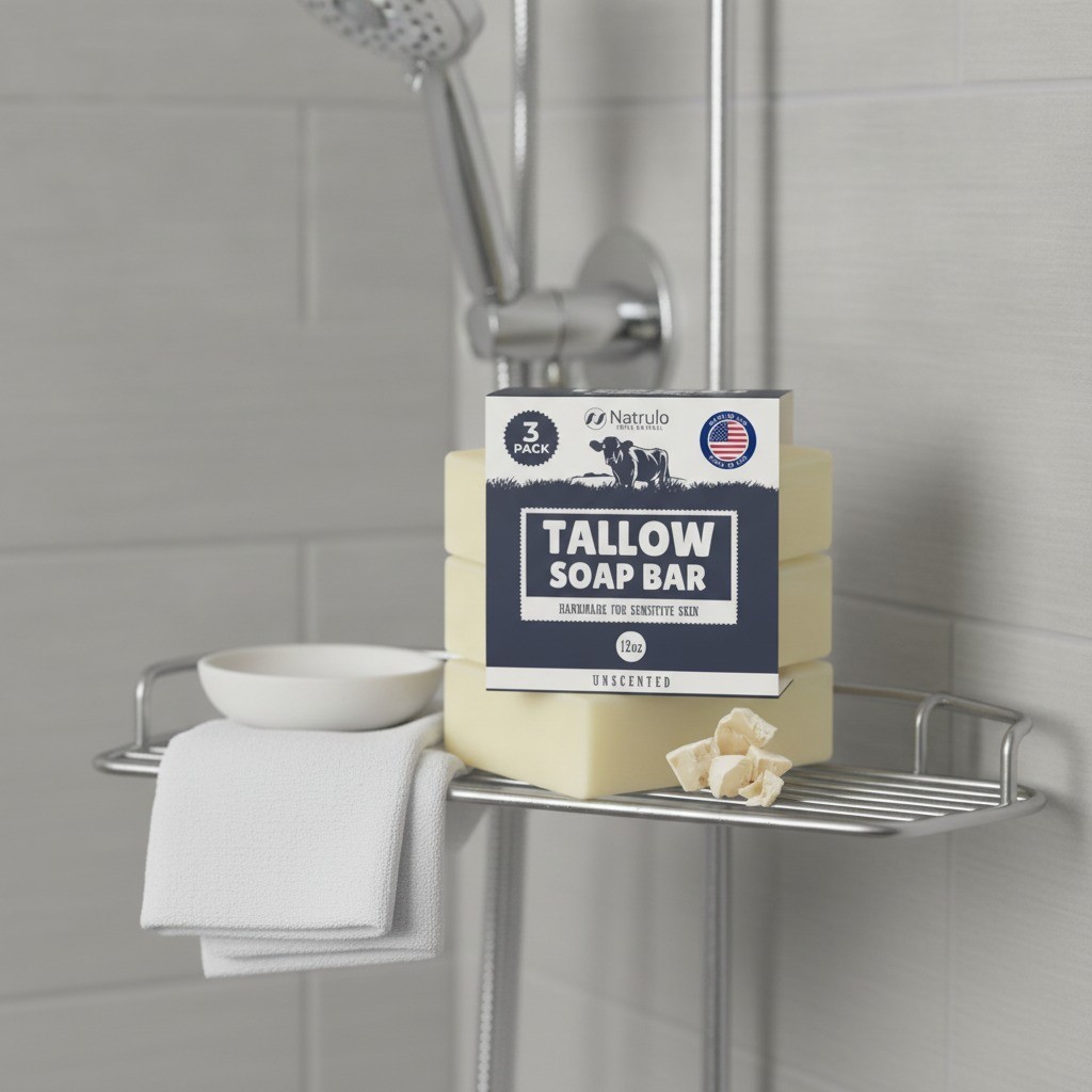 Beef Tallow Soap Bar, Unscented, Handmade, Dye-Free, Hypoallergenic