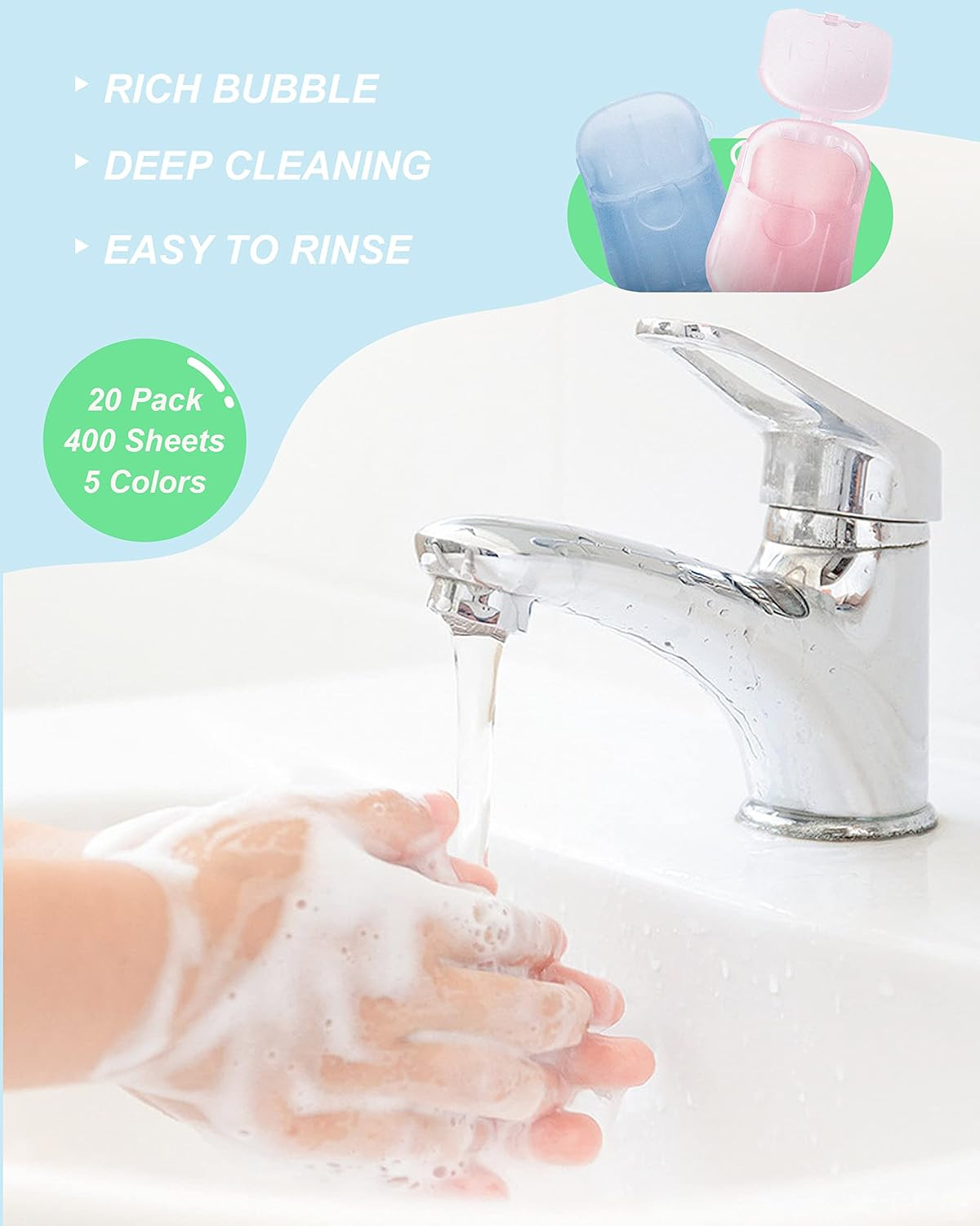 Paper Hand Soap Sheets for Traveling, 20 Pack Mini Portable Hand