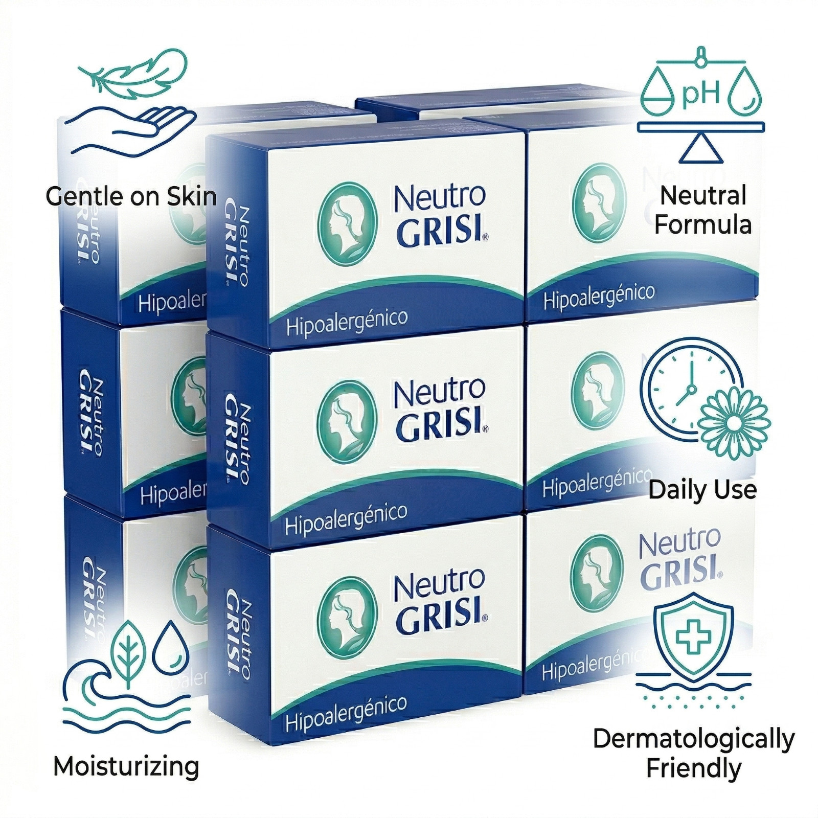 Neutral Soap Bars 3.5oz 6 Pack Gentle Skin Cleansing Bath Soap Grisi