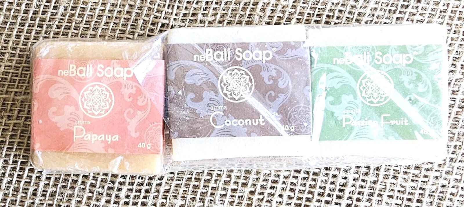 New NeBali Soap Gift Set Papaya, Coconut, & Passion Fruit 40g Each