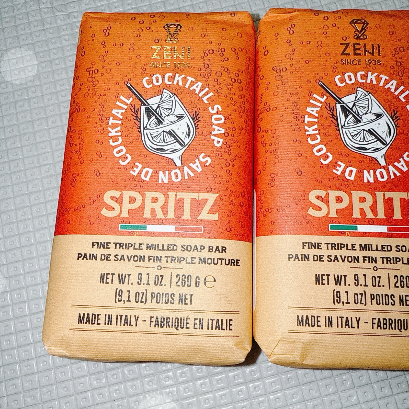 2 pcs ZENI Scent Cocktail SPRITZ Triple Milled ITALIAN Soap Bar 9.1 Oz/each