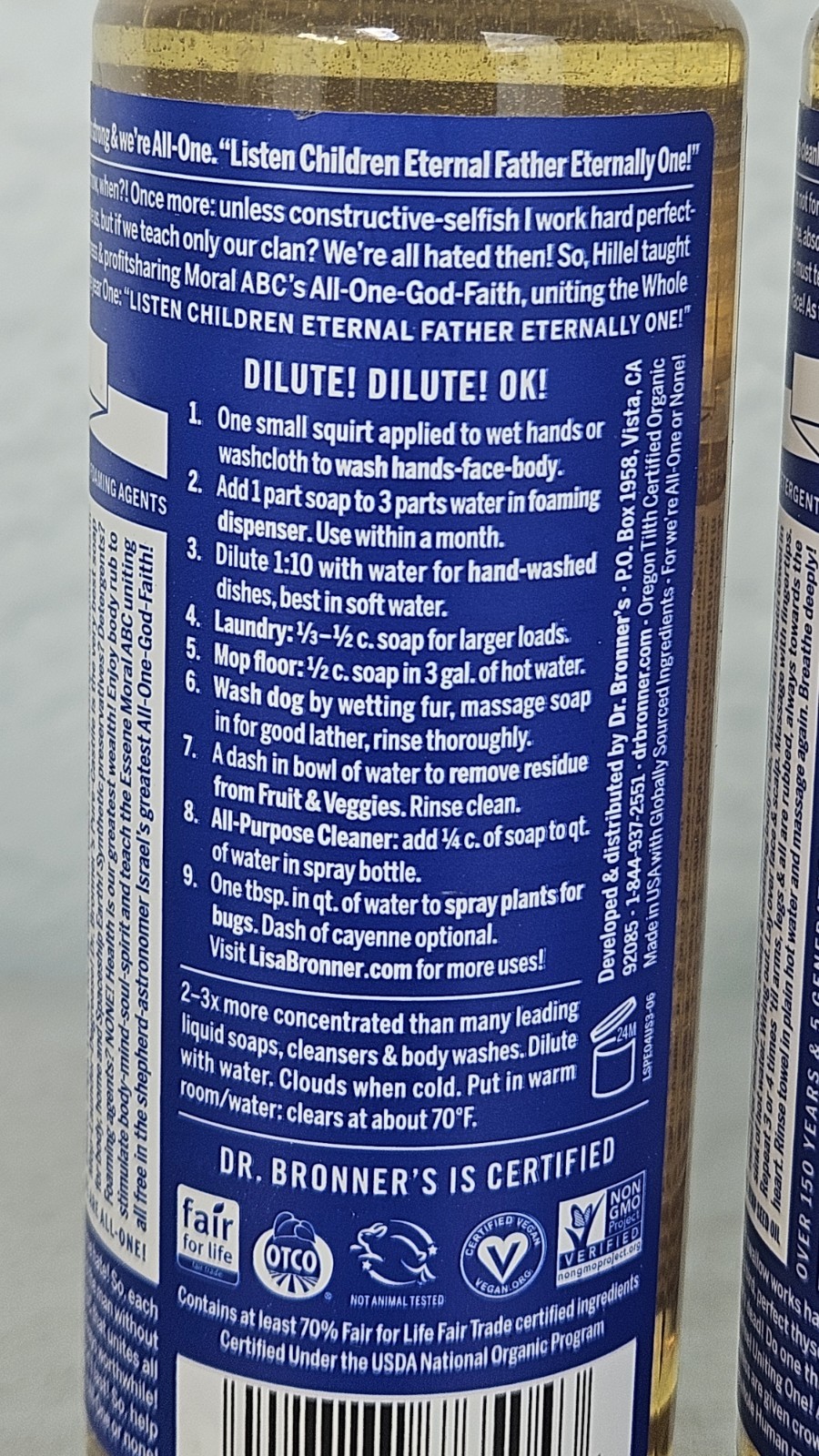 Dr. Bronner’s 18-In-1 Hemp Peppermint Pure Castile Liquid Soap 4oz. Sealed