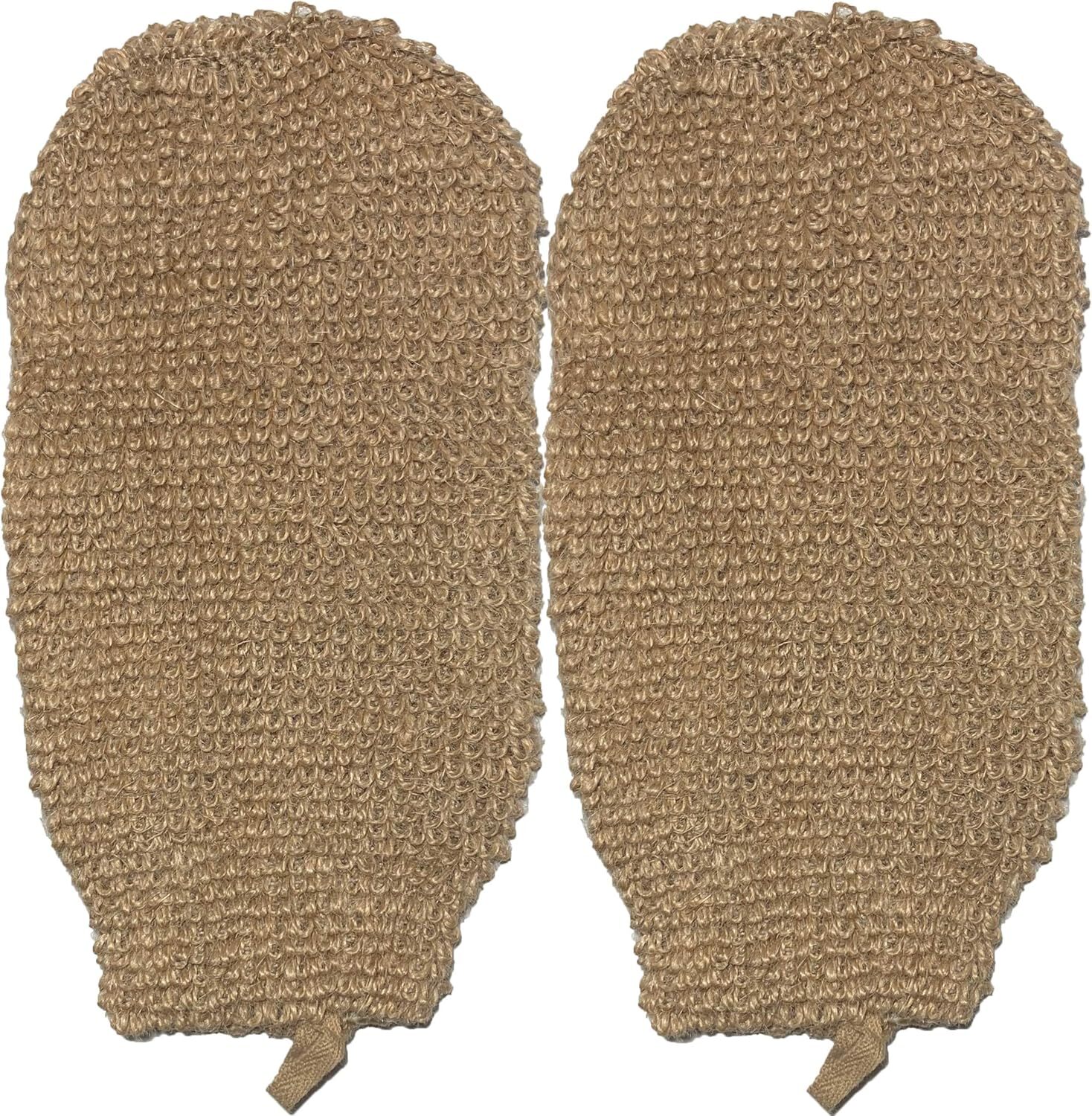 2 Pack 100% Natural Exfoliating Hemp Glove Mitt Mitten – Bath Sponge Brown
