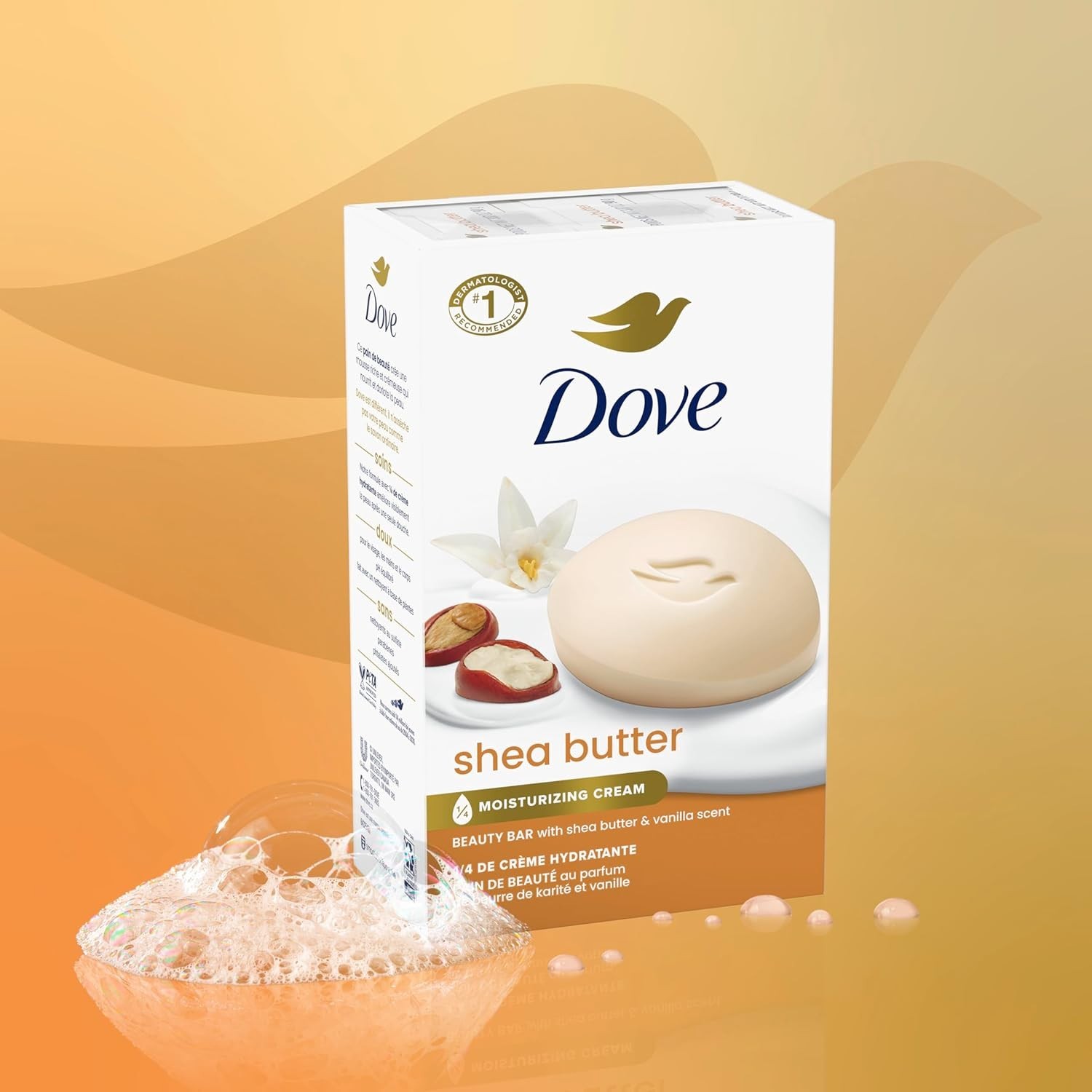 Dove Beauty Bar Soap Shea Butter 4 Count for Nourished, Radiant Skin, Enriche…